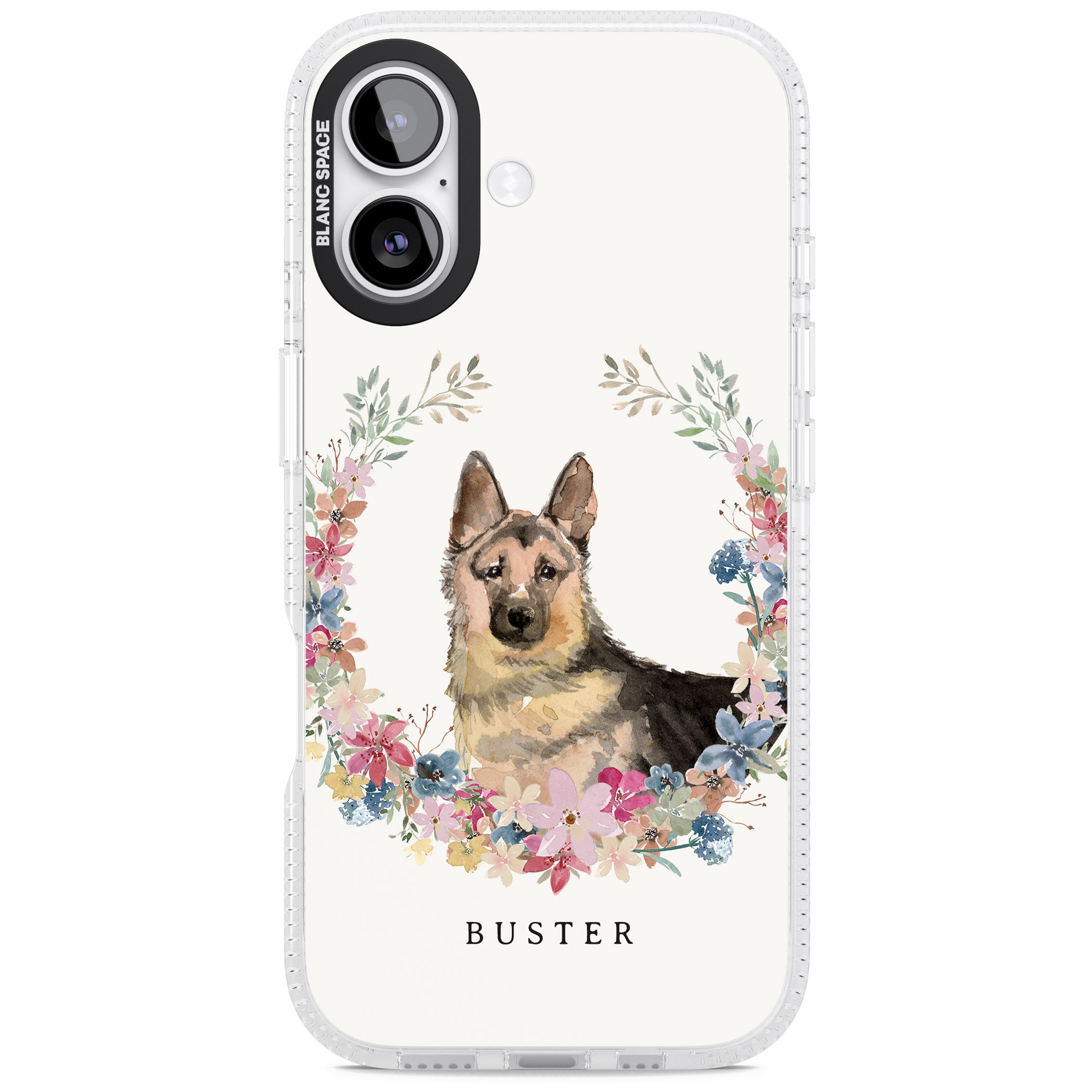 Personalised German Shepherd Floral Portrait iPhone 17 Impact Air Clear Phone Case