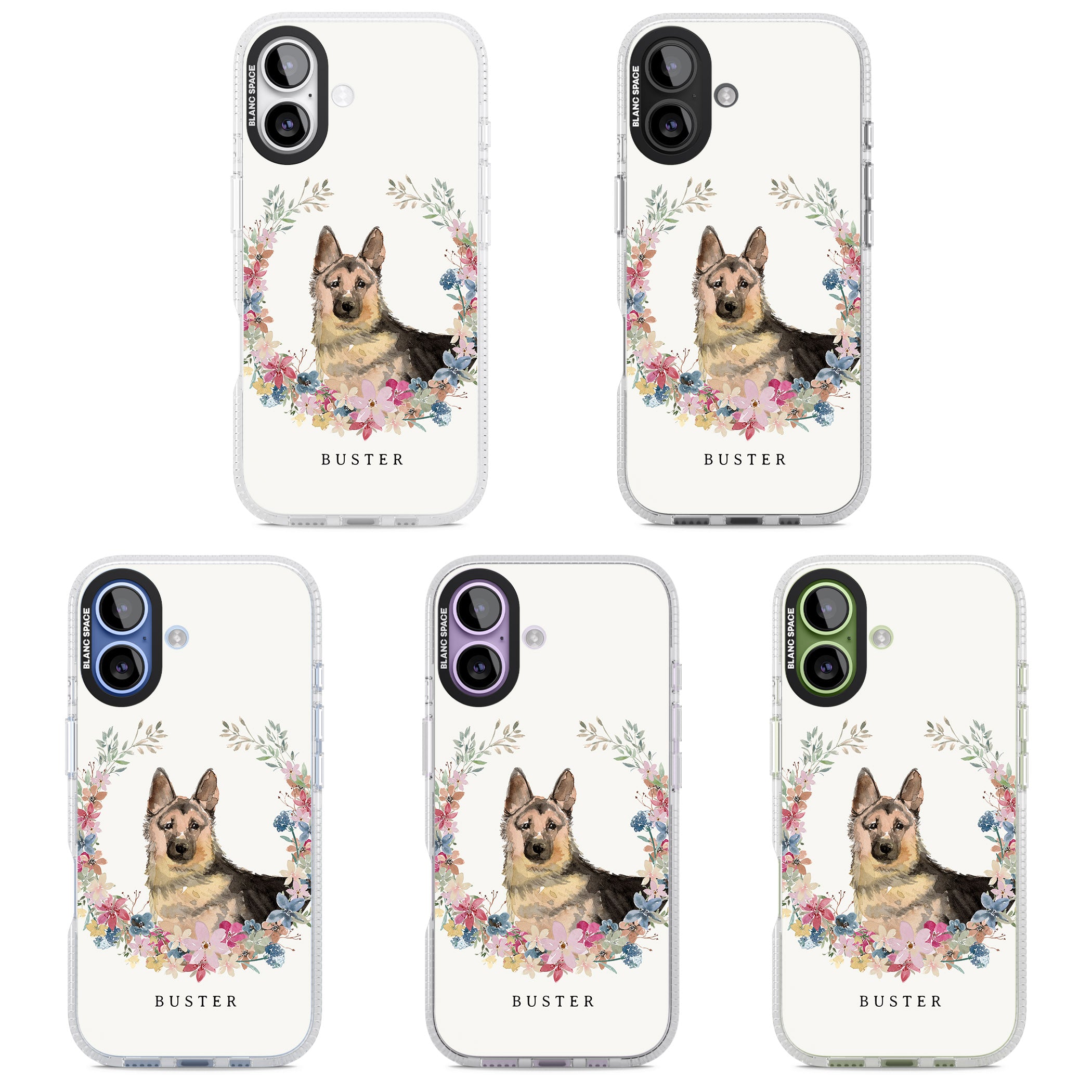 Personalised German Shepherd Floral Portrait iPhone 17 Impact Air Clear Phone Case APT Impact Protection