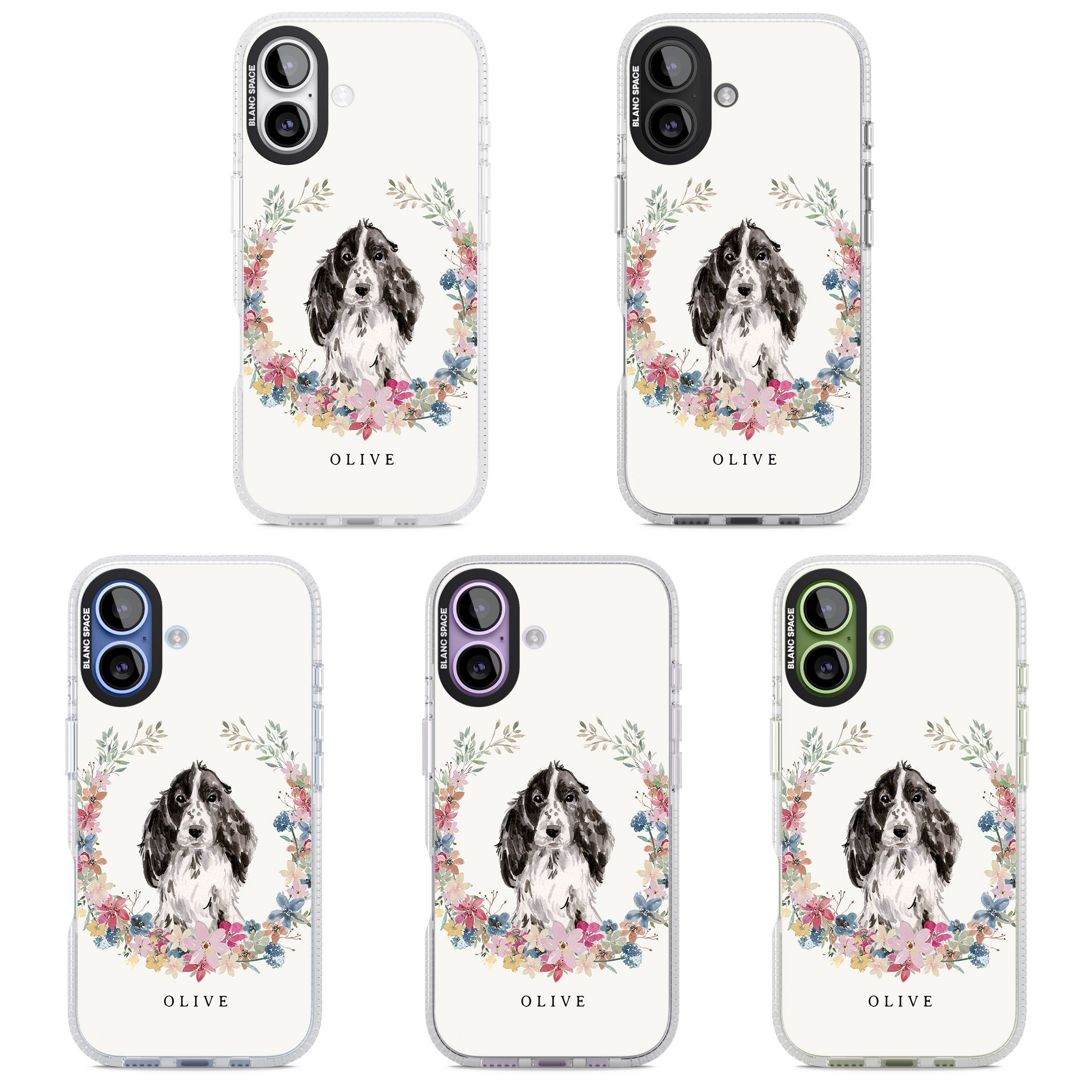 Personalised Black Cocker Spaniel Floral Portrait iPhone 17 Impact Air Clear Phone Case APT Impact Protection