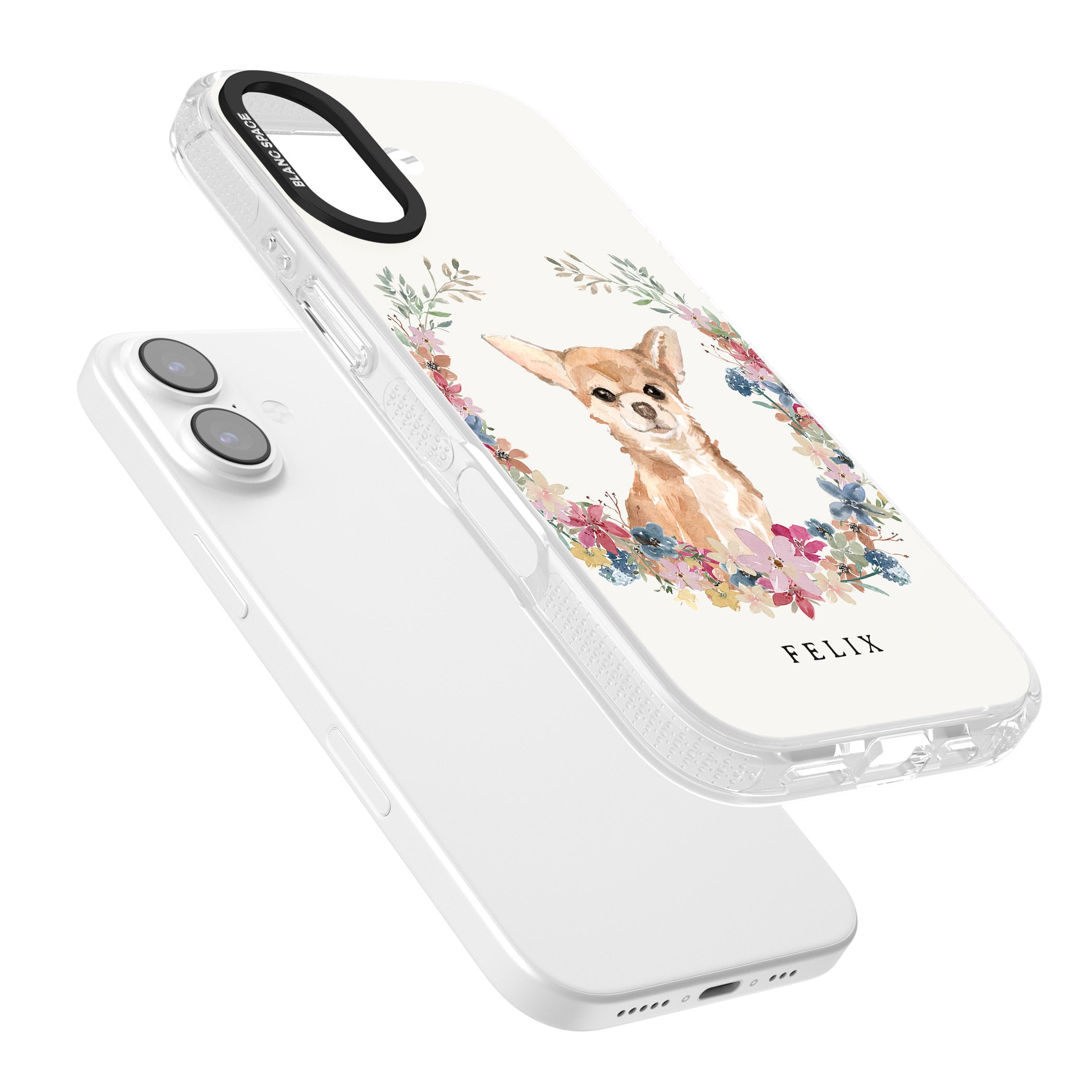 Personalised Chihuahua Floral Portrait iPhone 17 Impact Air Clear Phone Case Colours