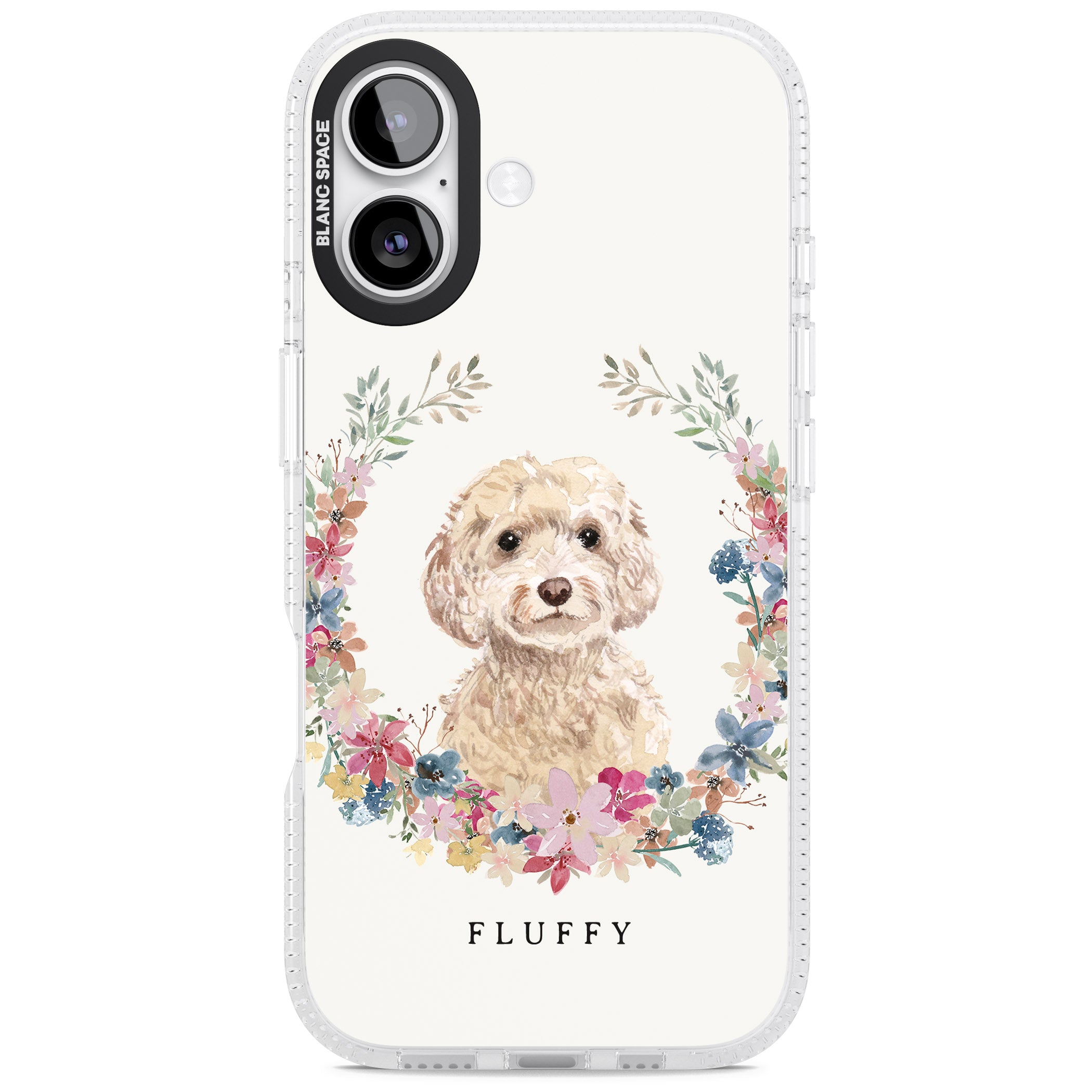 Personalised Champagne Cockapoo Floral Portrait iPhone 17 Impact Air Clear Phone Case