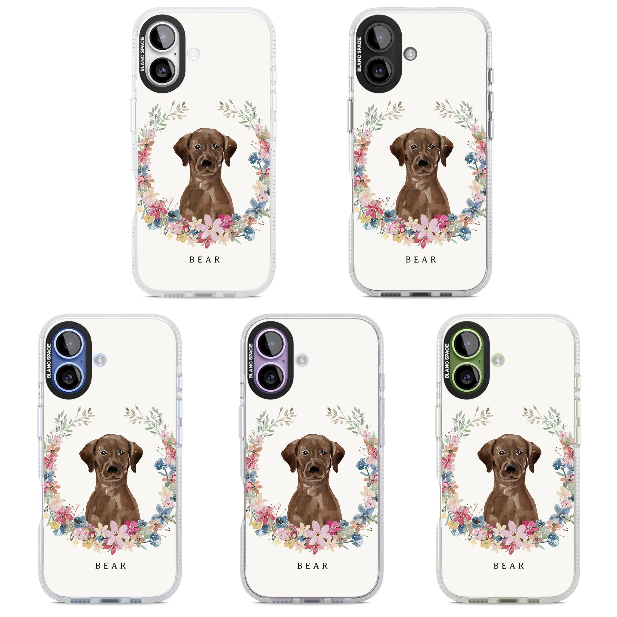 Personalised Chocolate Labrador Floral Portrait iPhone 17 Impact Air Clear Phone Case APT Impact Protection