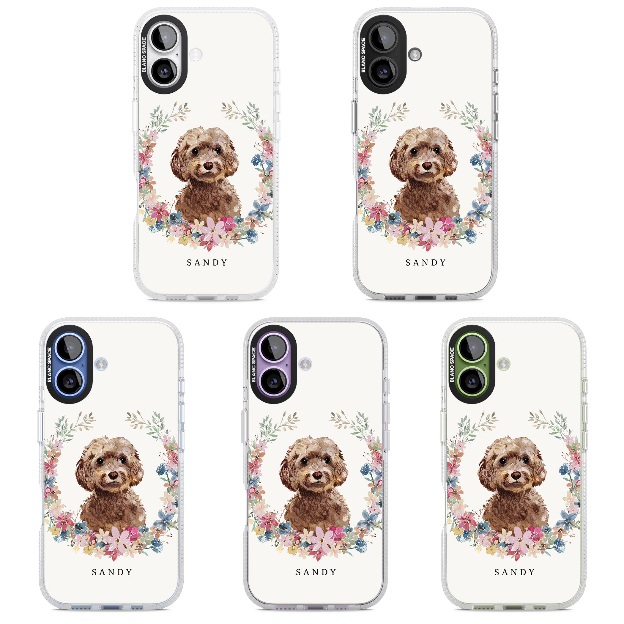 Personalised Brown Cockapoo Floral Portrait iPhone 17 Impact Air Clear Phone Case APT Impact Protection