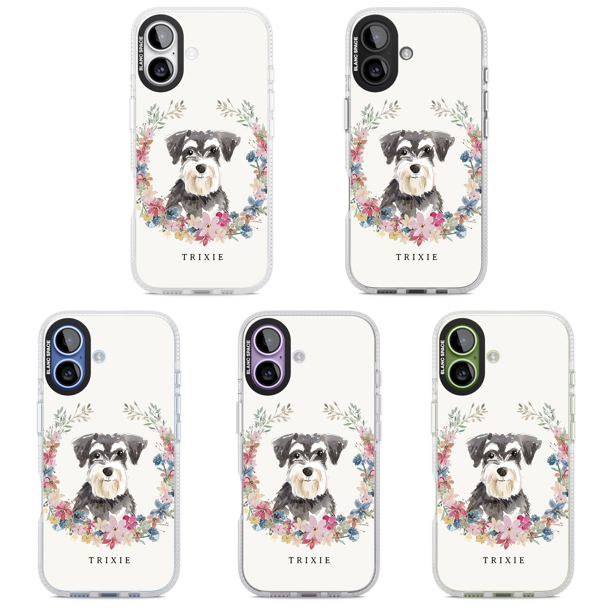 Personalised Watercolor Schnauzer Floral Portrait iPhone 17 Impact Air Clear Phone Case APT Impact Protection