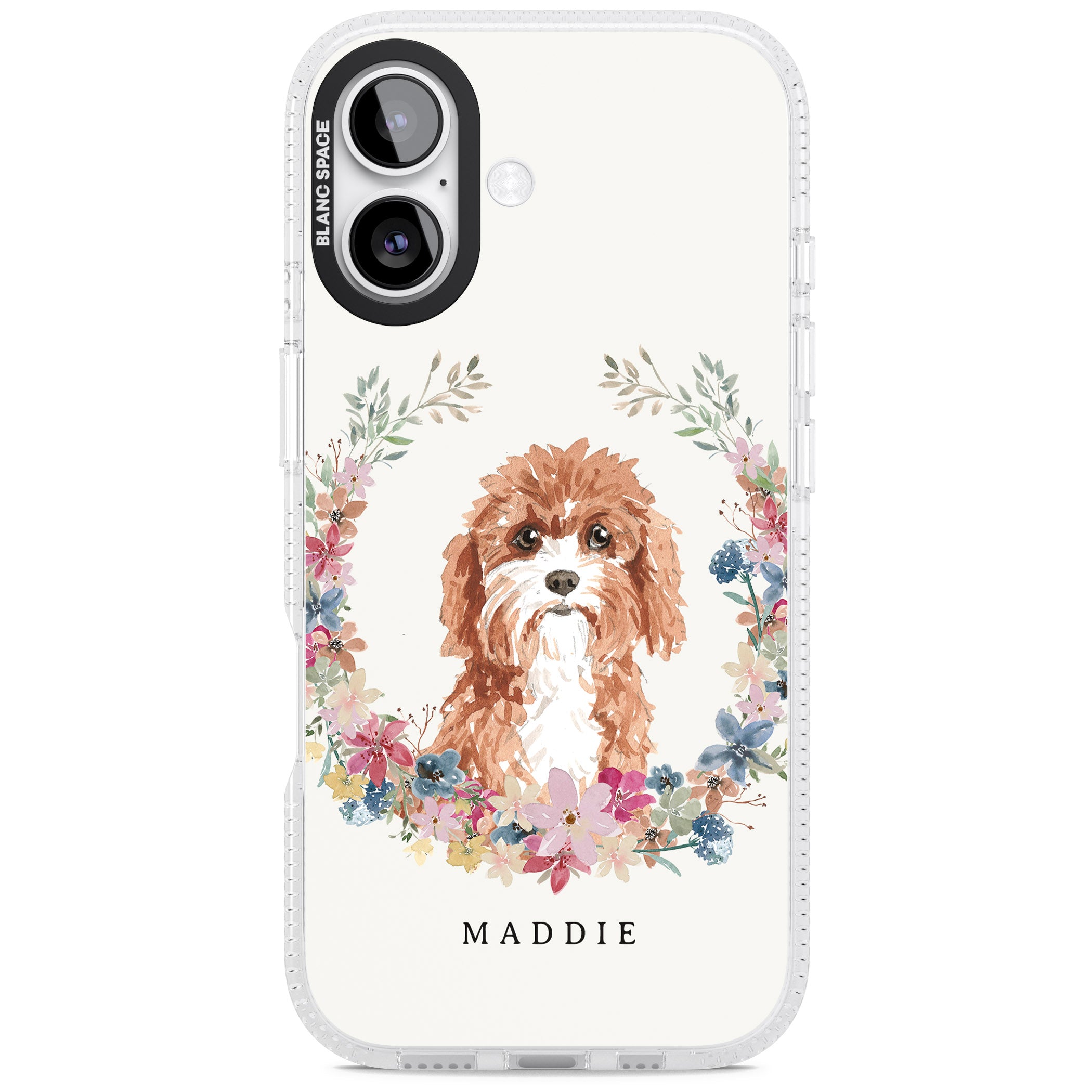 Personalised Cavapoo Floral Portrait iPhone 17 Impact Air Clear Phone Case