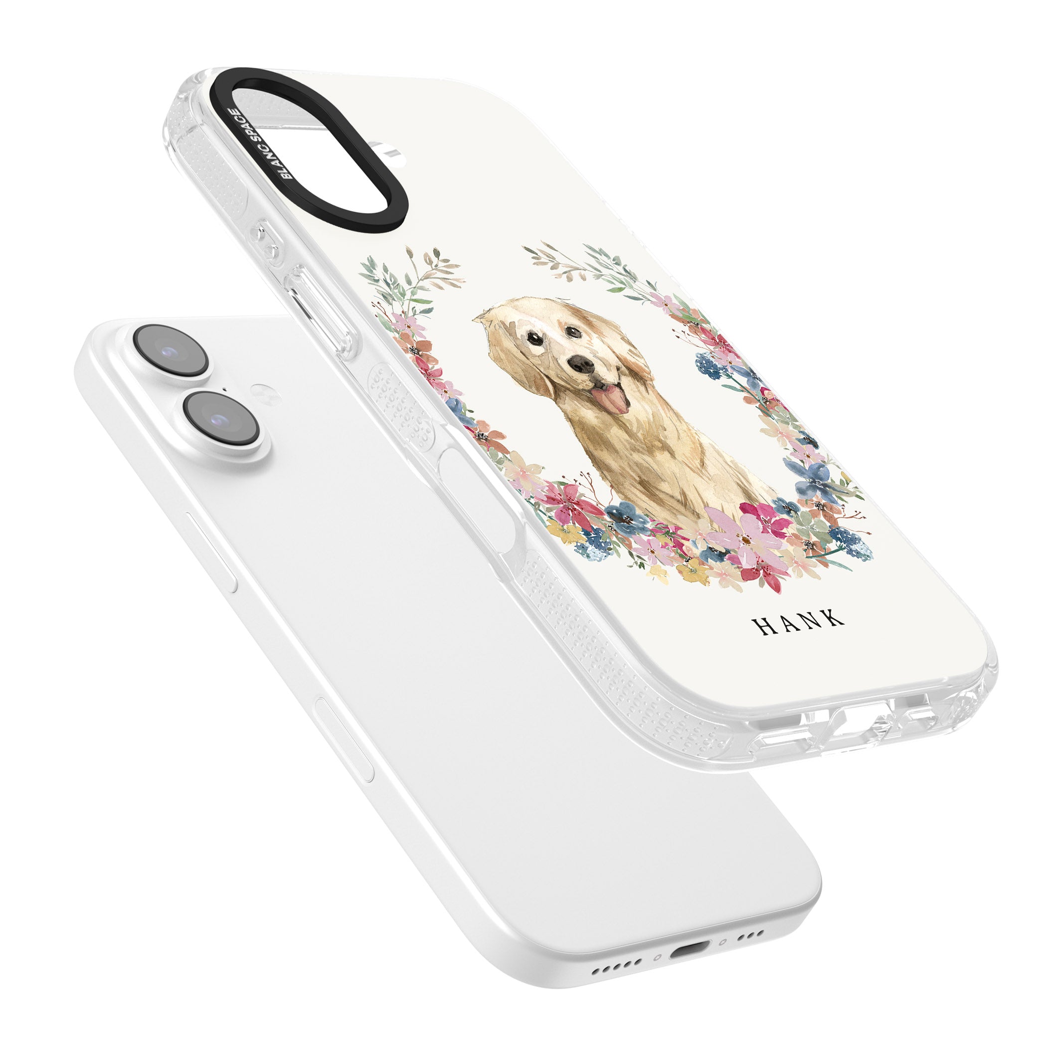Personalised Golden Retriever Floral Portrait iPhone 17 Impact Air Clear Phone Case Colours
