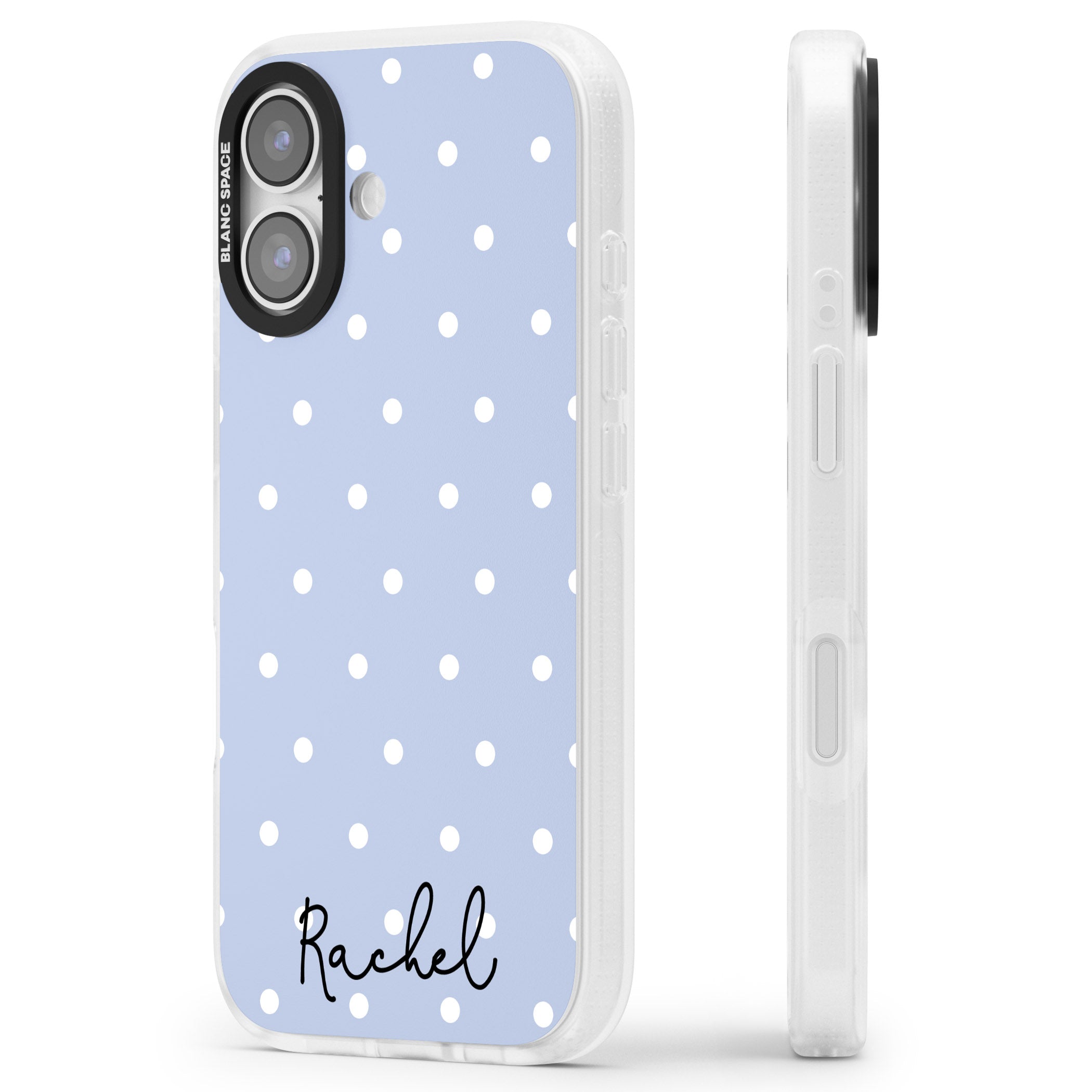 Personalised Simple Light Blue Dots iPhone 17 Impact Air Clear Phone Case Side Profile