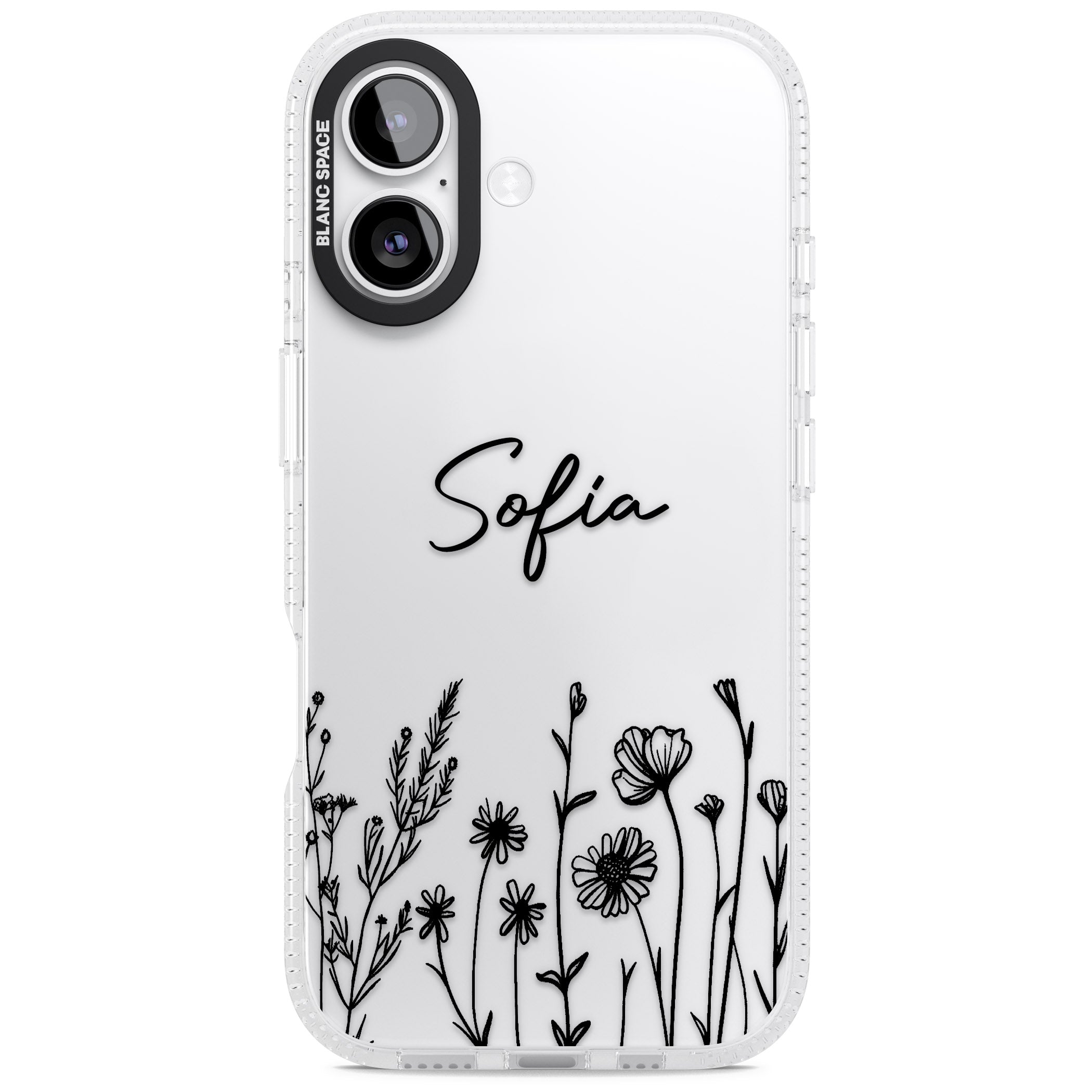 Personalised Black Wildflowers iPhone 17 Impact Air Clear Phone Case