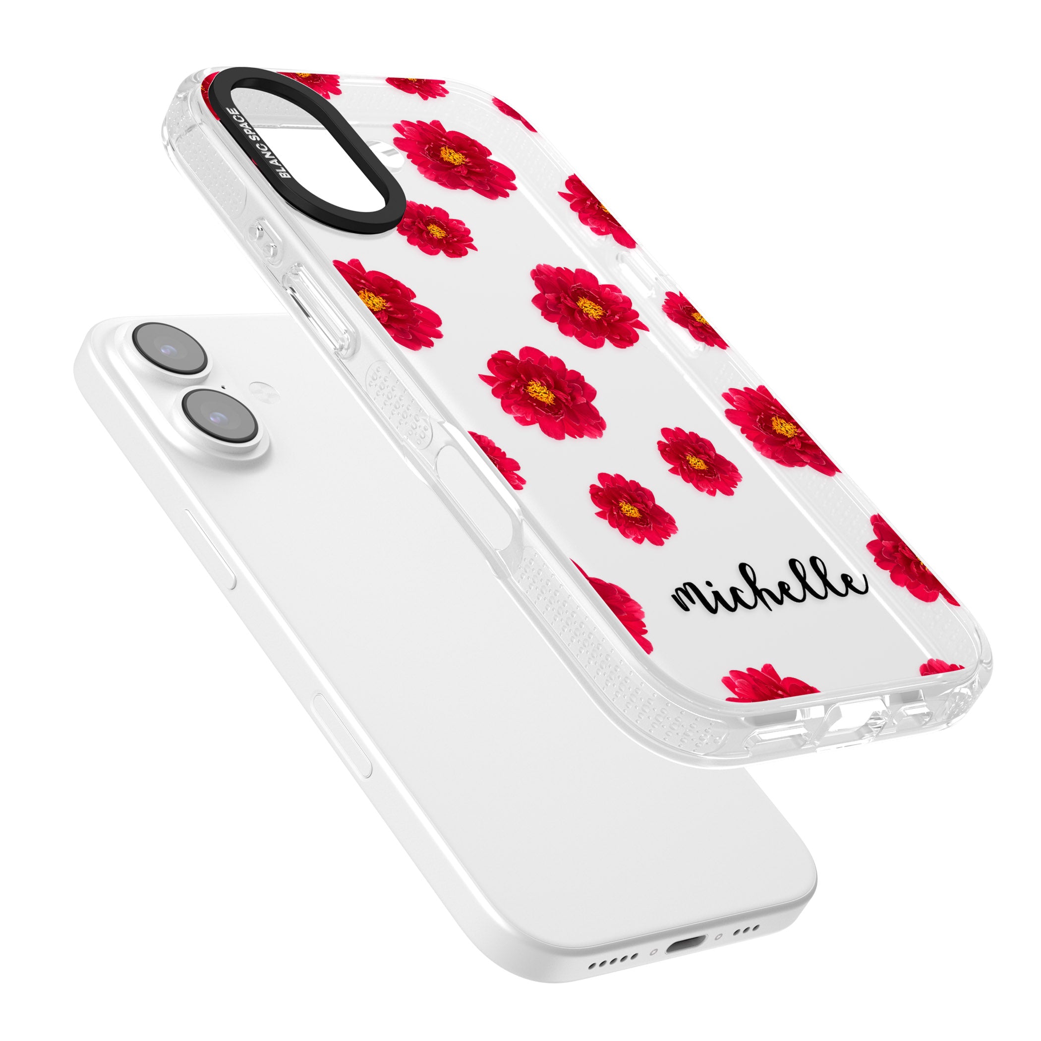 Personalised Red Peonies & Cursive iPhone 17 Impact Air Clear Phone Case Colours