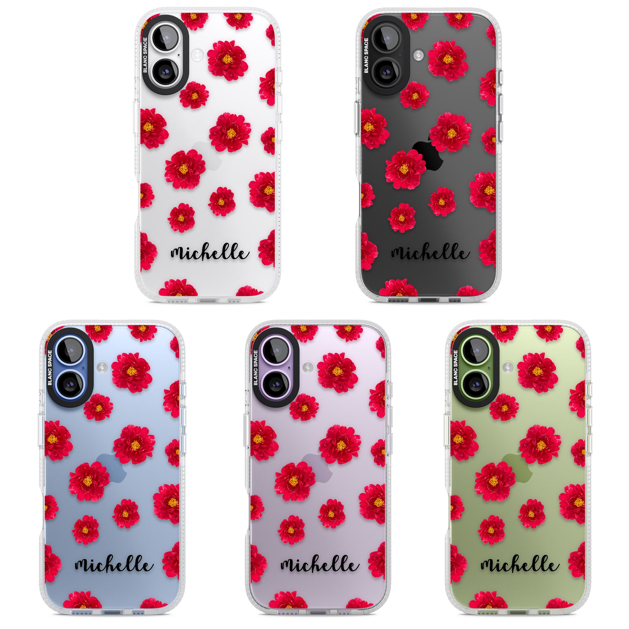 Personalised Red Peonies & Cursive iPhone 17 Impact Air Clear Phone Case APT Impact Protection
