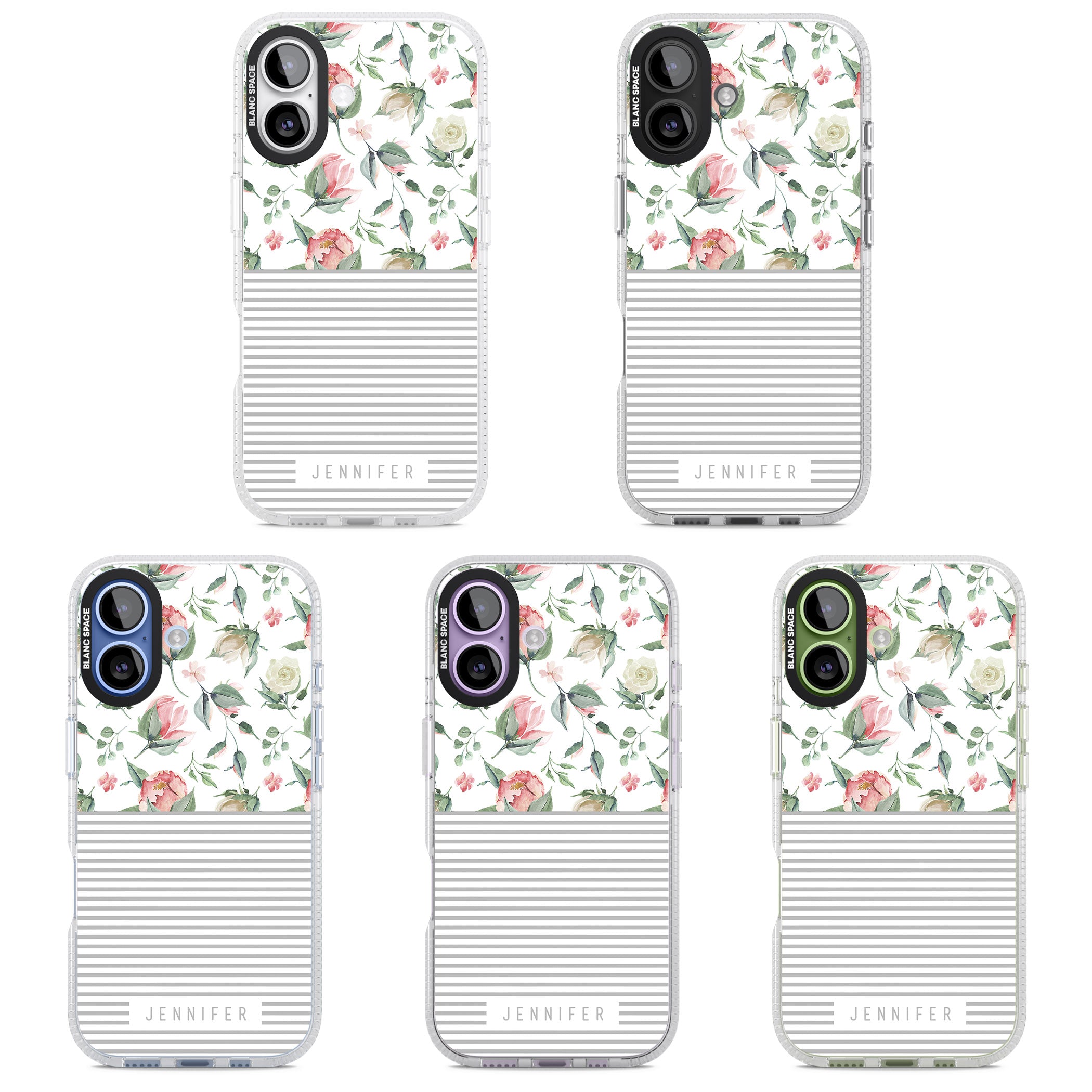 Personalised Light Floral Pattern & Stripes iPhone 17 Impact Air Clear Phone Case APT Impact Protection