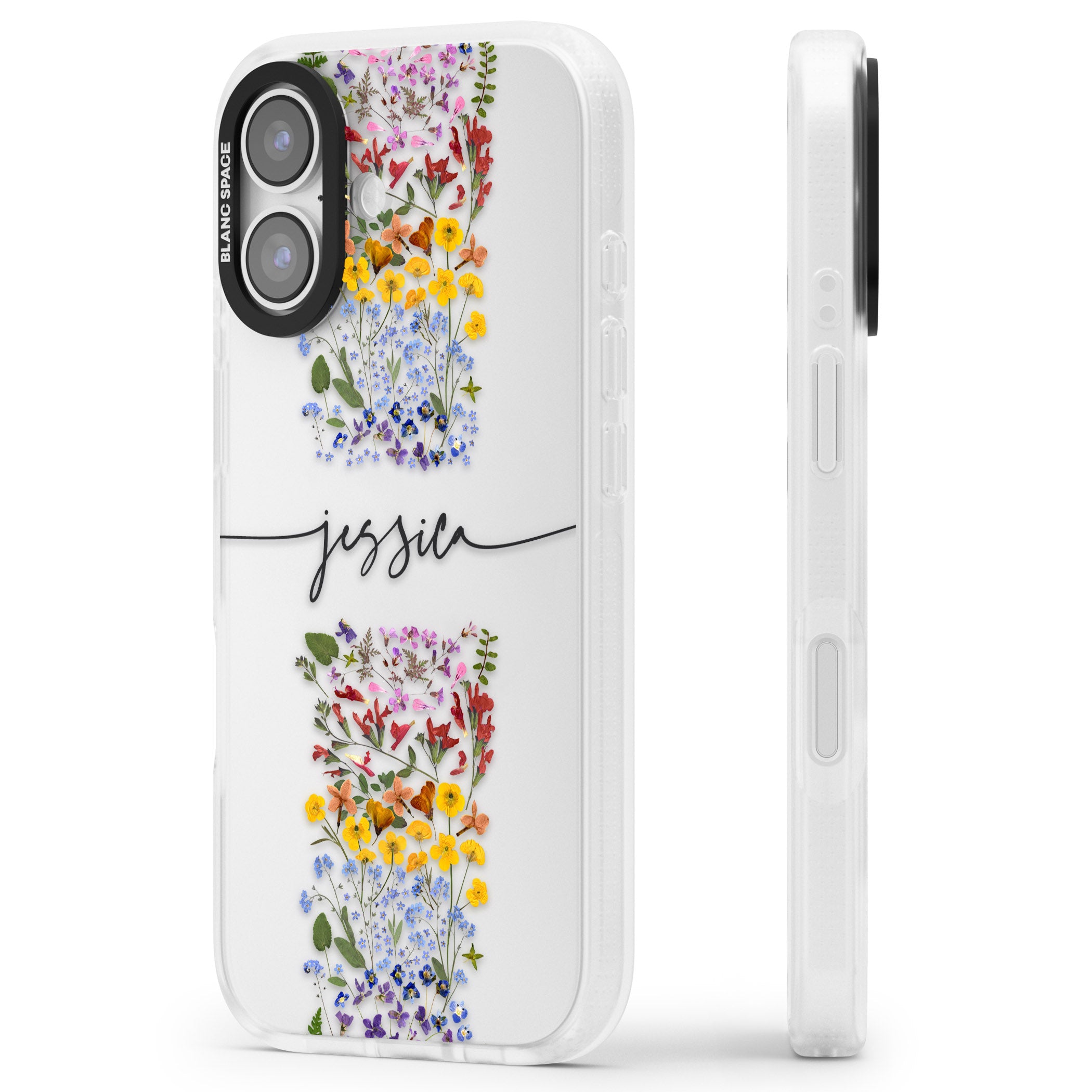 Personalised Wildflower Stripe iPhone 17 Impact Air Clear Phone Case Side Profile