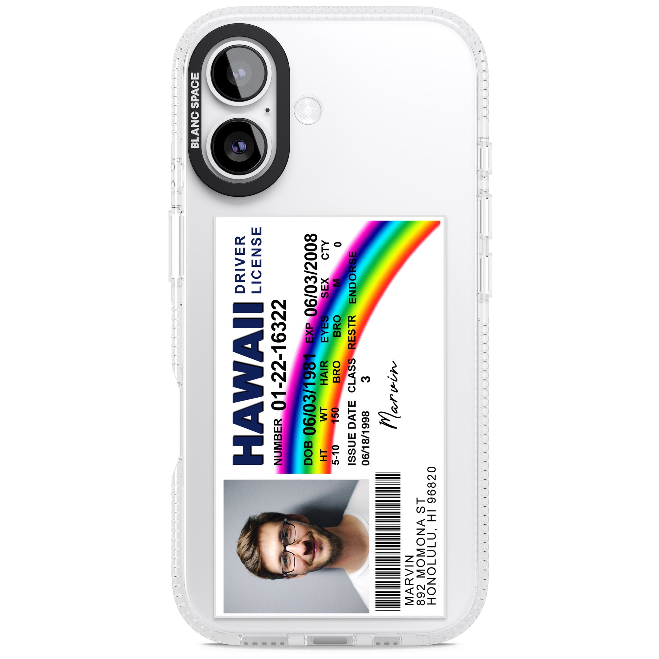 Personalised Hawaii Driving License iPhone 17 Impact Air Clear Phone Case