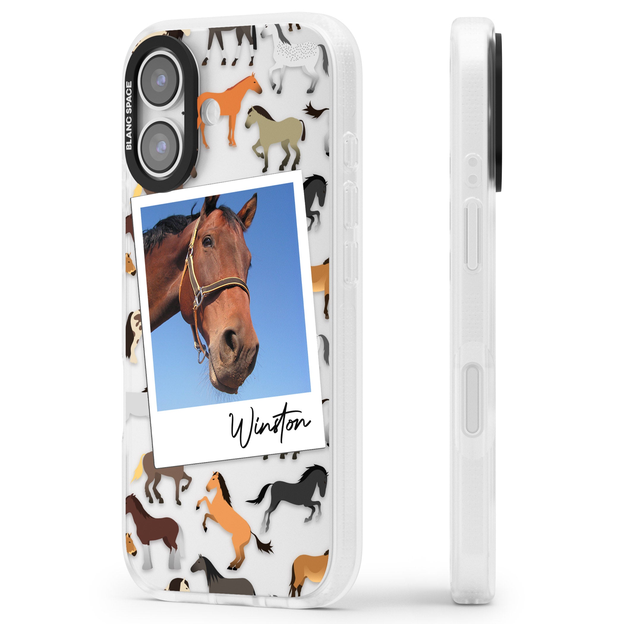 Personalised Horse Polaroid iPhone 17 Impact Air Clear Phone Case Side Profile