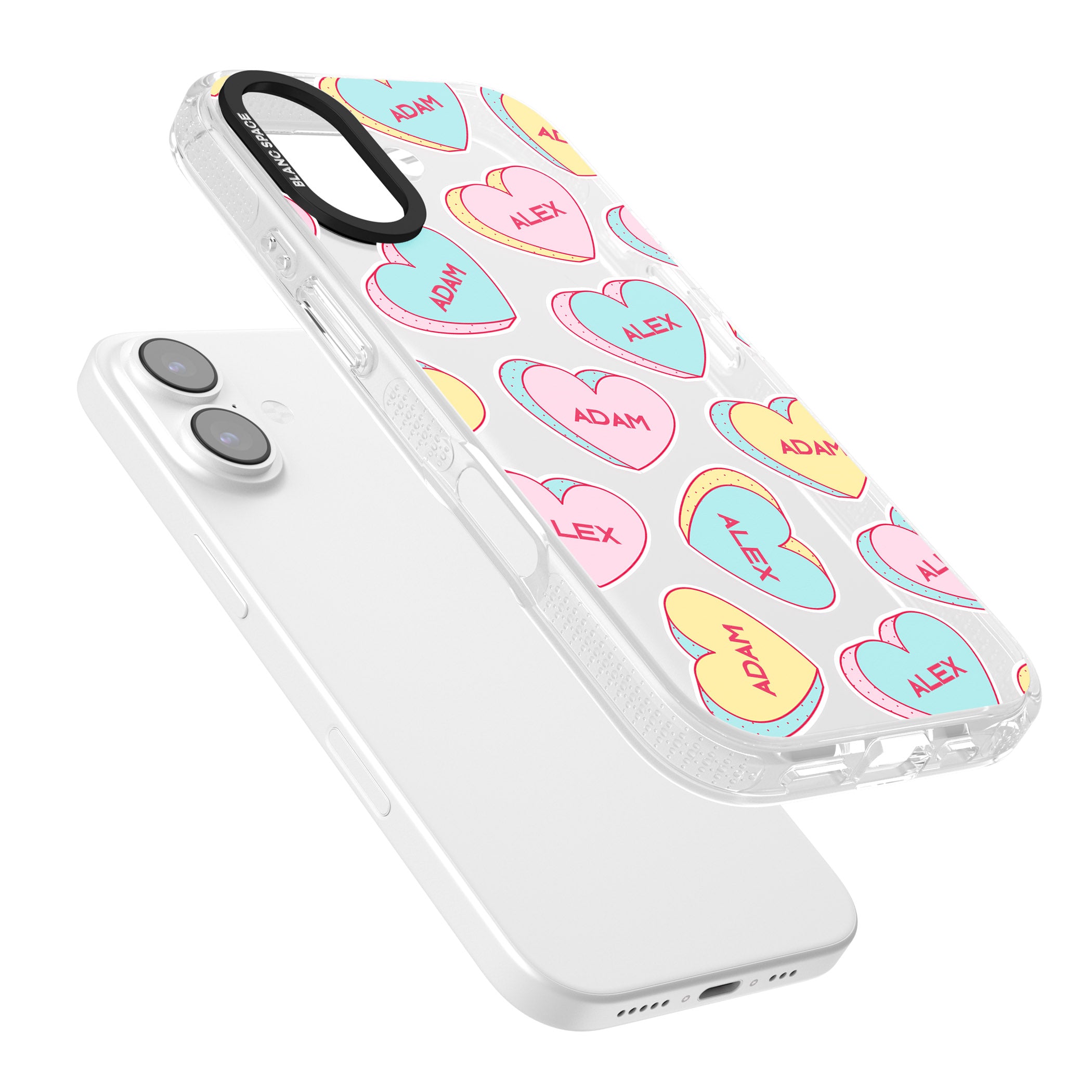 Personalised Love Hearts iPhone 17 Impact Air Clear Phone Case Colours
