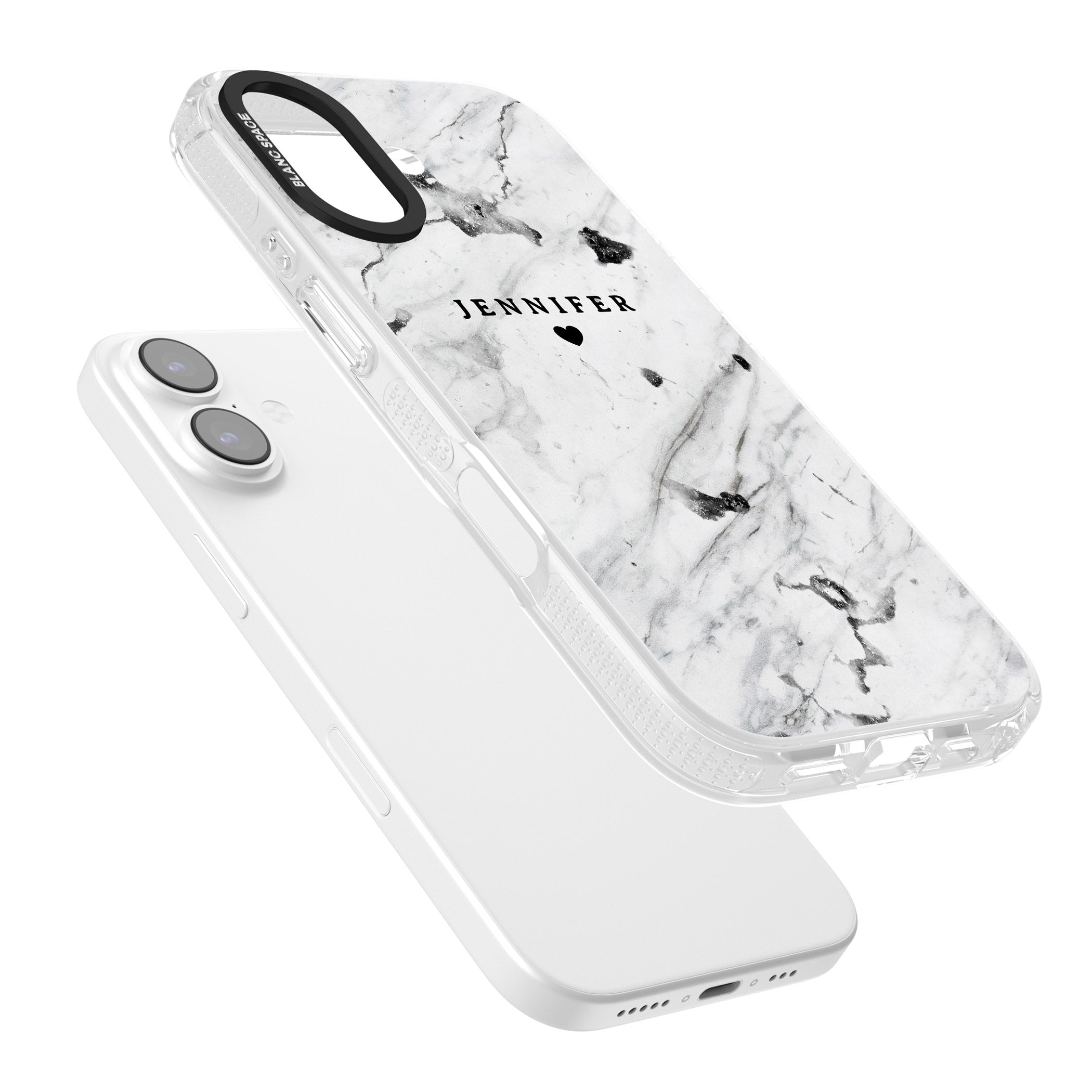 Personalised Marble Heart iPhone 17 Impact Air Clear Phone Case Colours