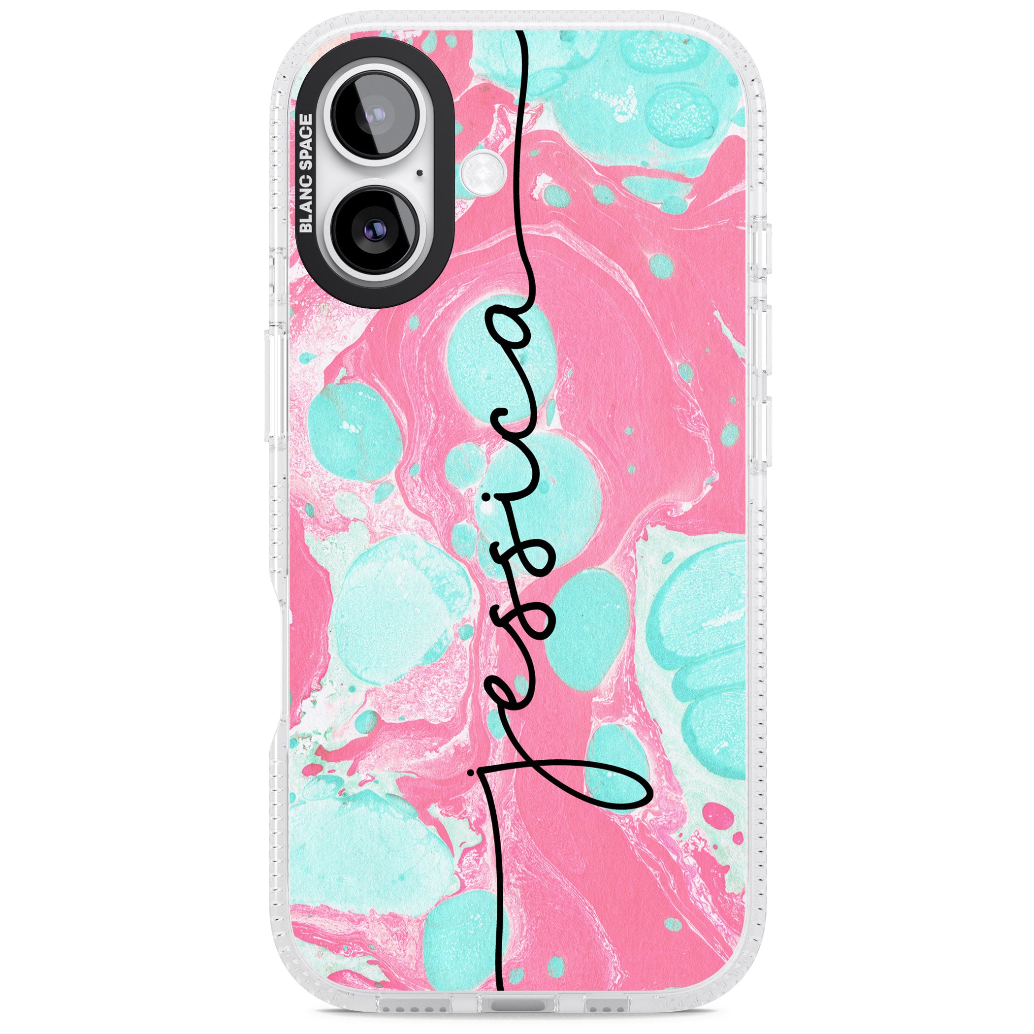Personalised Turquoise & Pink Marbled iPhone 17 Impact Air Clear Phone Case