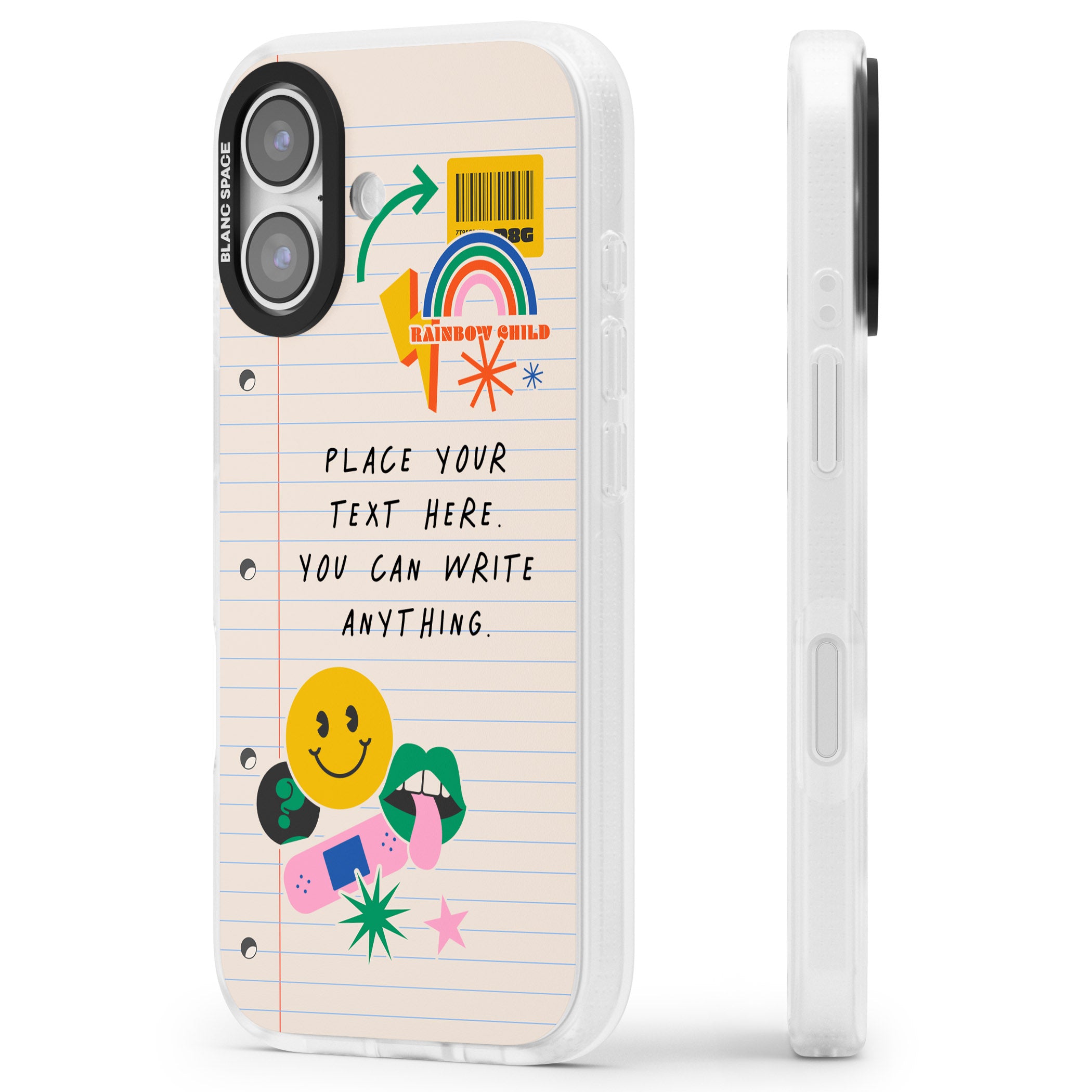 Personalised Retro Rainbow Fun iPhone 17 Impact Air Clear Phone Case Side Profile