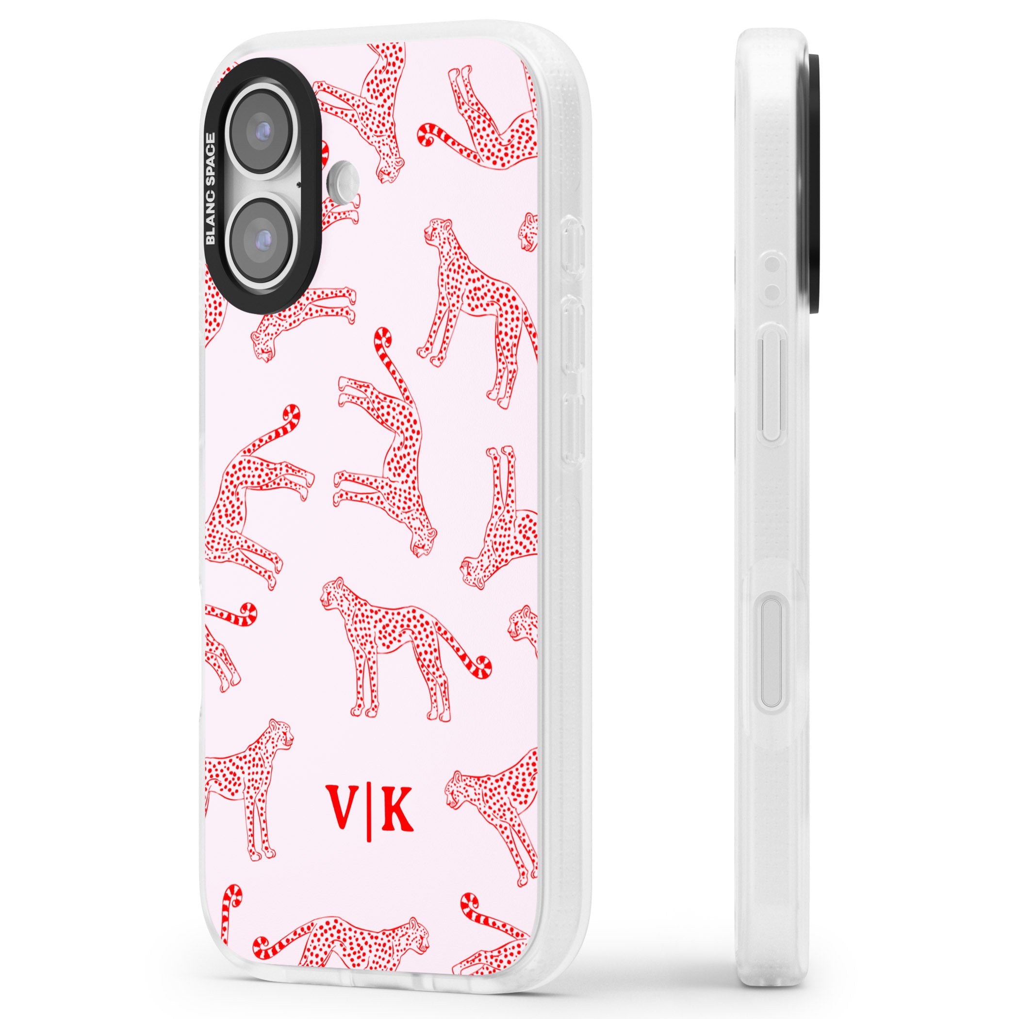 Personalised Red & Pink Cheetah iPhone 17 Impact Air Clear Phone Case Side Profile