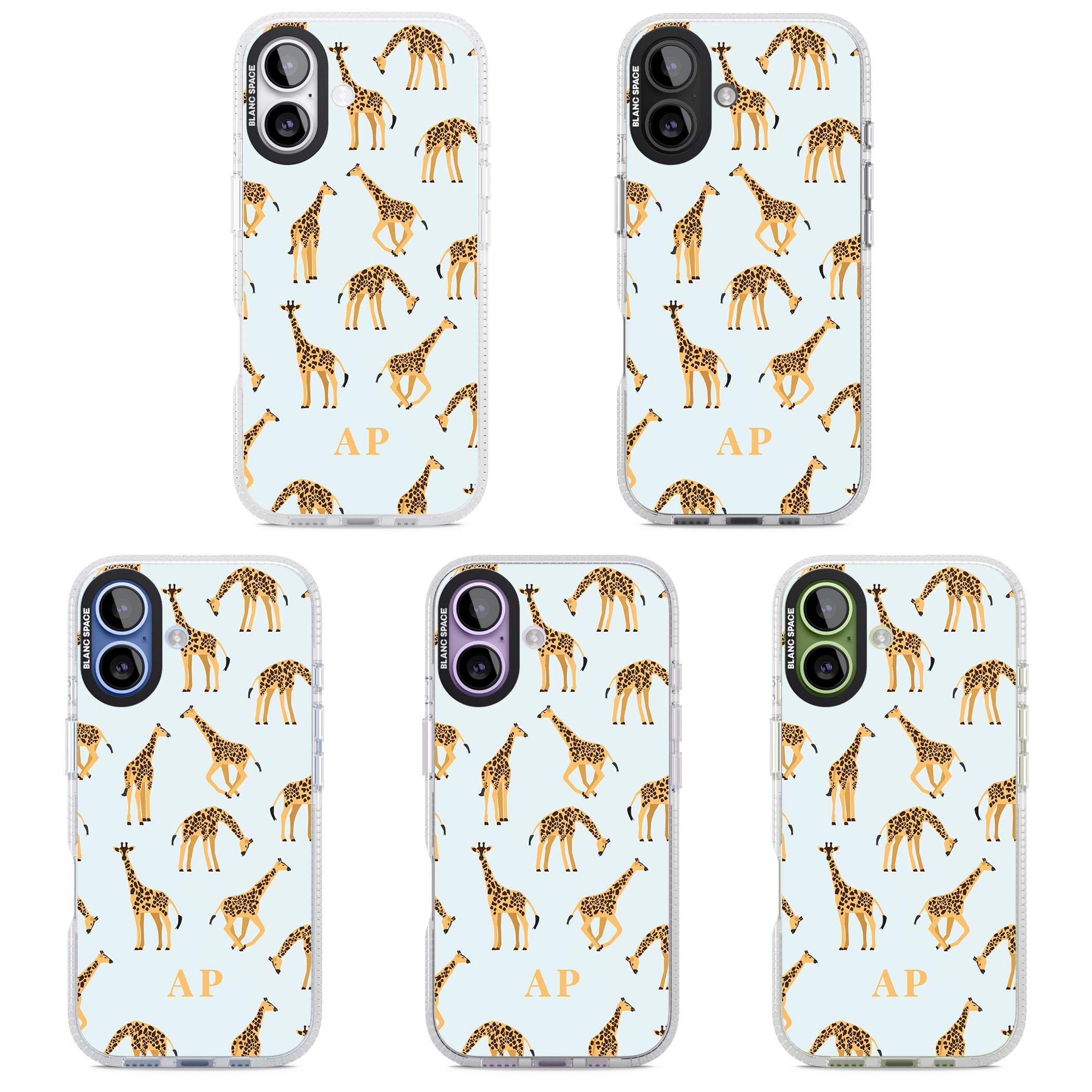 Personalised Safari Giraffe Pattern On Blue iPhone 17 Impact Air Clear Phone Case APT Impact Protection