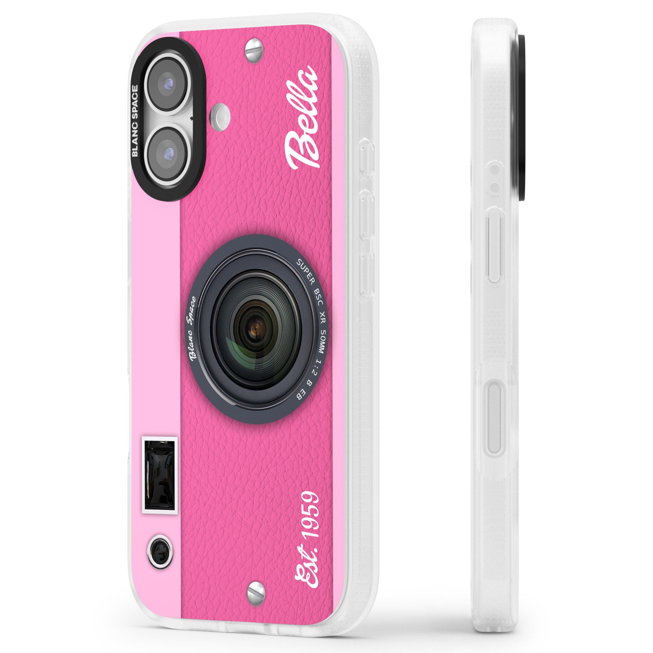Personalised Pink Dream Camera iPhone 17 Impact Air Clear Phone Case Side Profile
