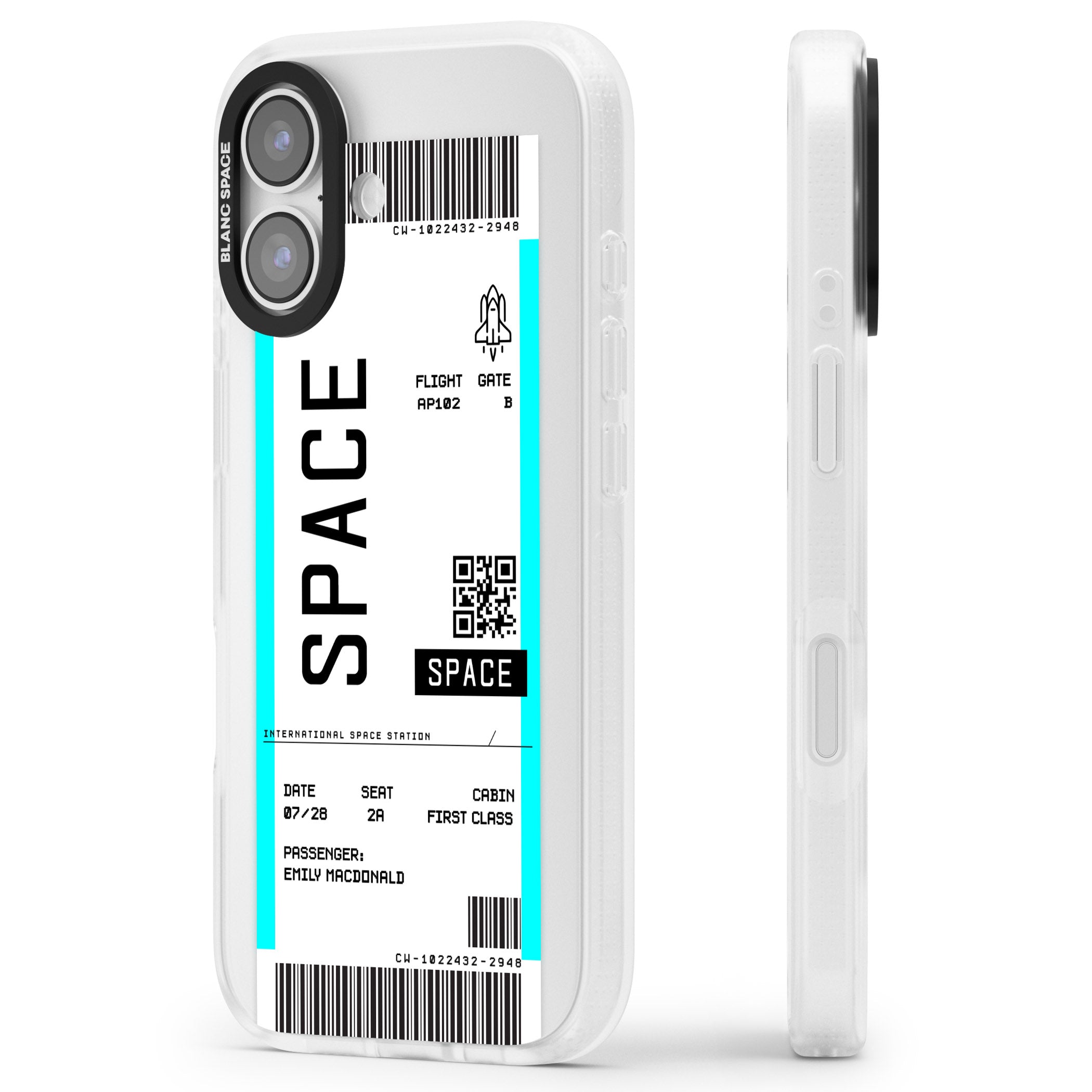 Personalised Space Travel Ticket iPhone 17 Impact Air Clear Phone Case Side Profile