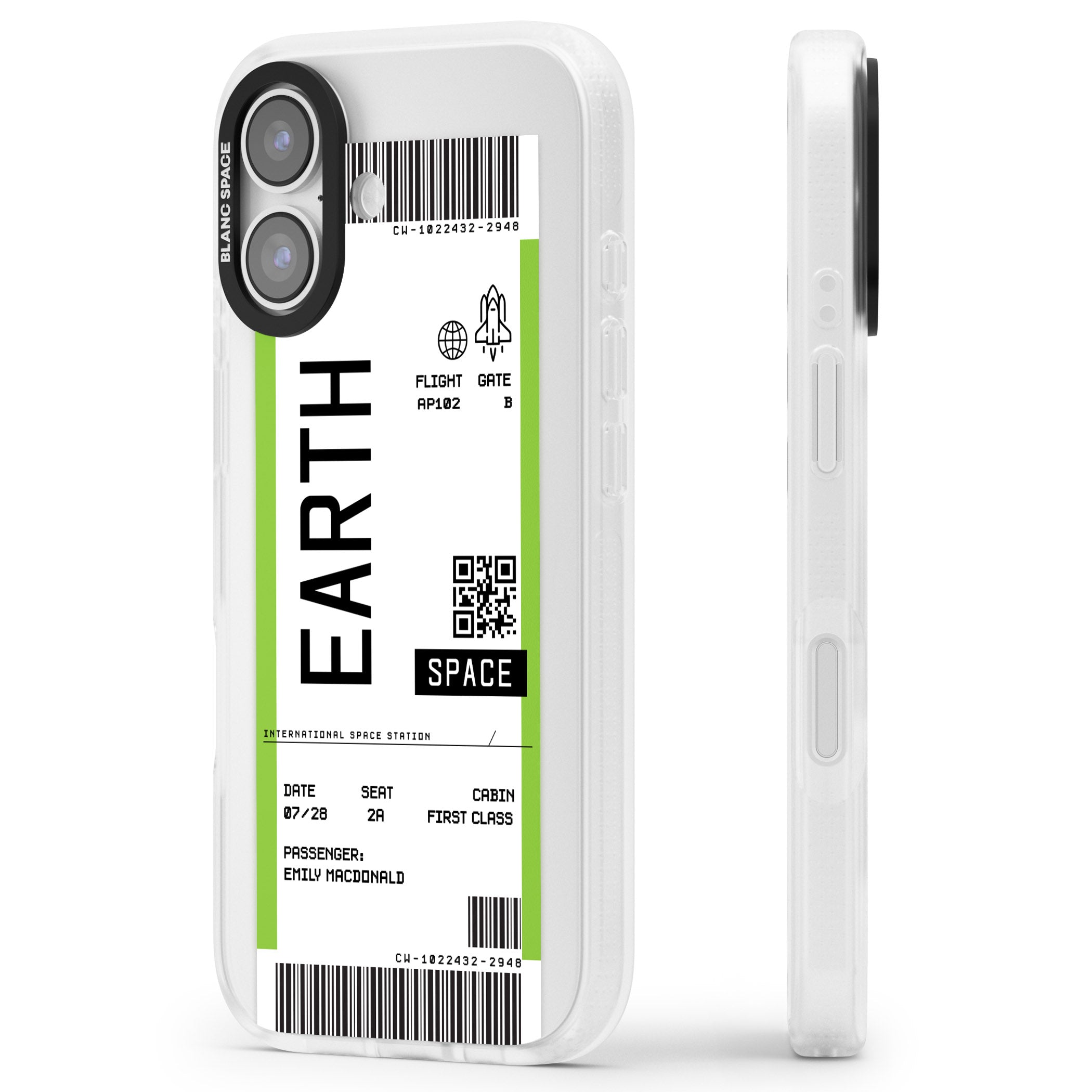Personalised Earth Travel Ticket iPhone 17 Impact Air Clear Phone Case Side Profile