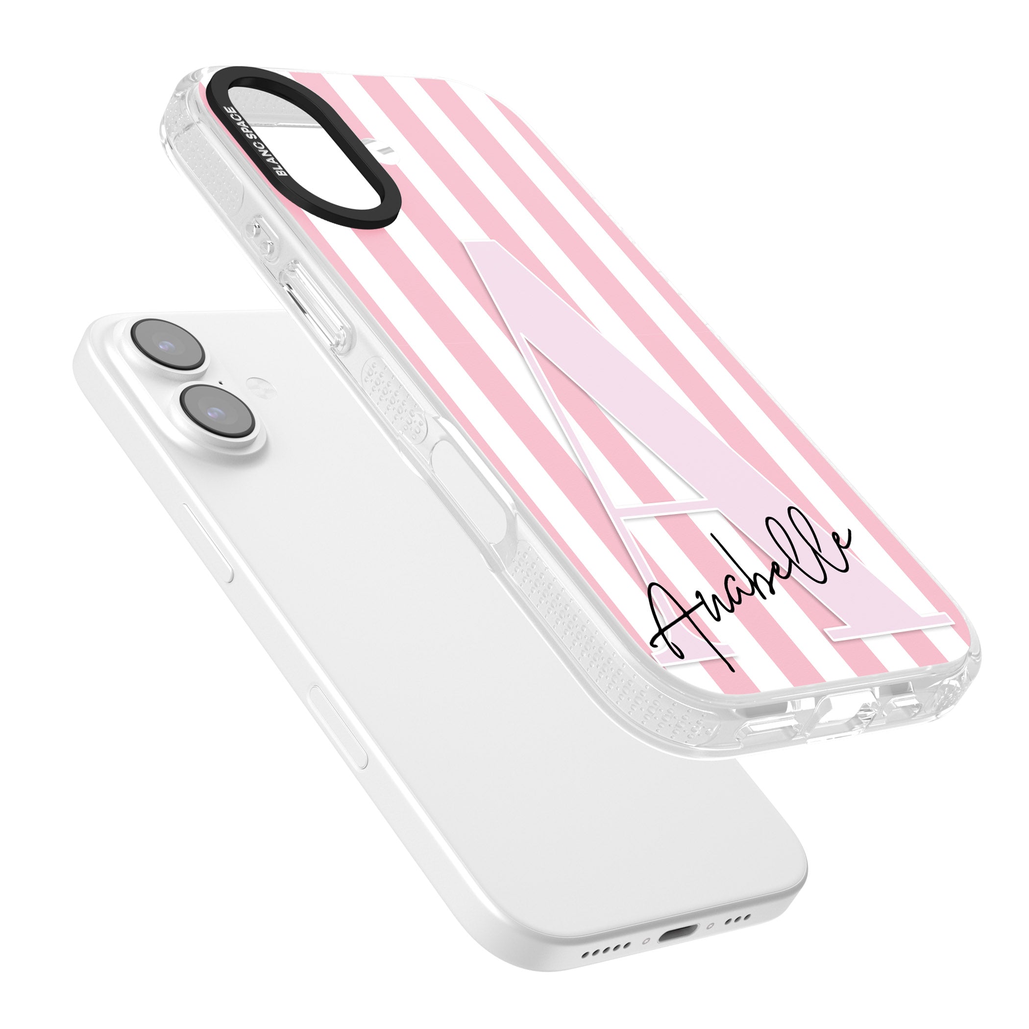 Personalised Pink Stripes & Monogram iPhone 17 Impact Air Clear Phone Case Colours