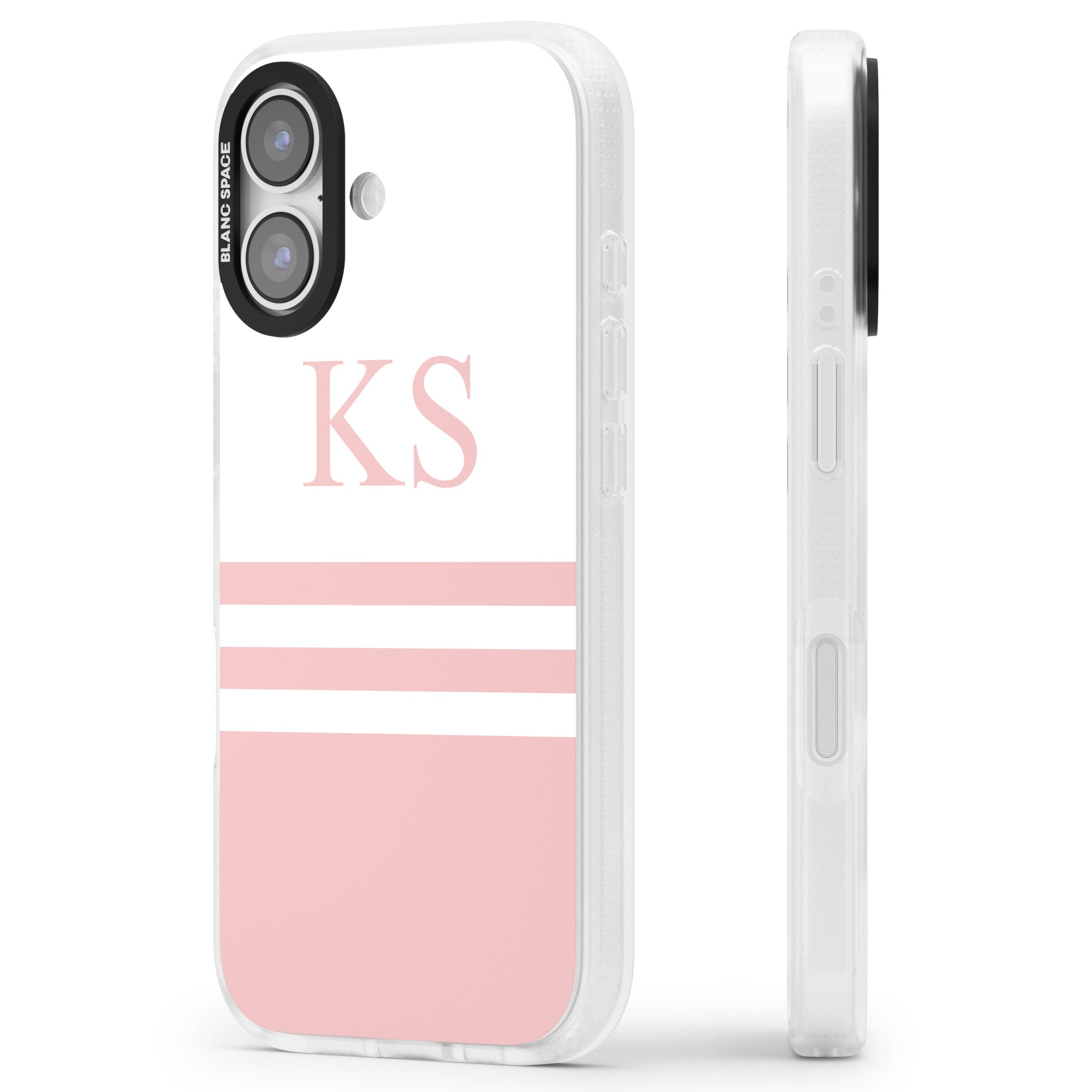Personalised Pink Stripes & Initials iPhone 17 Impact Air Clear Phone Case Side Profile