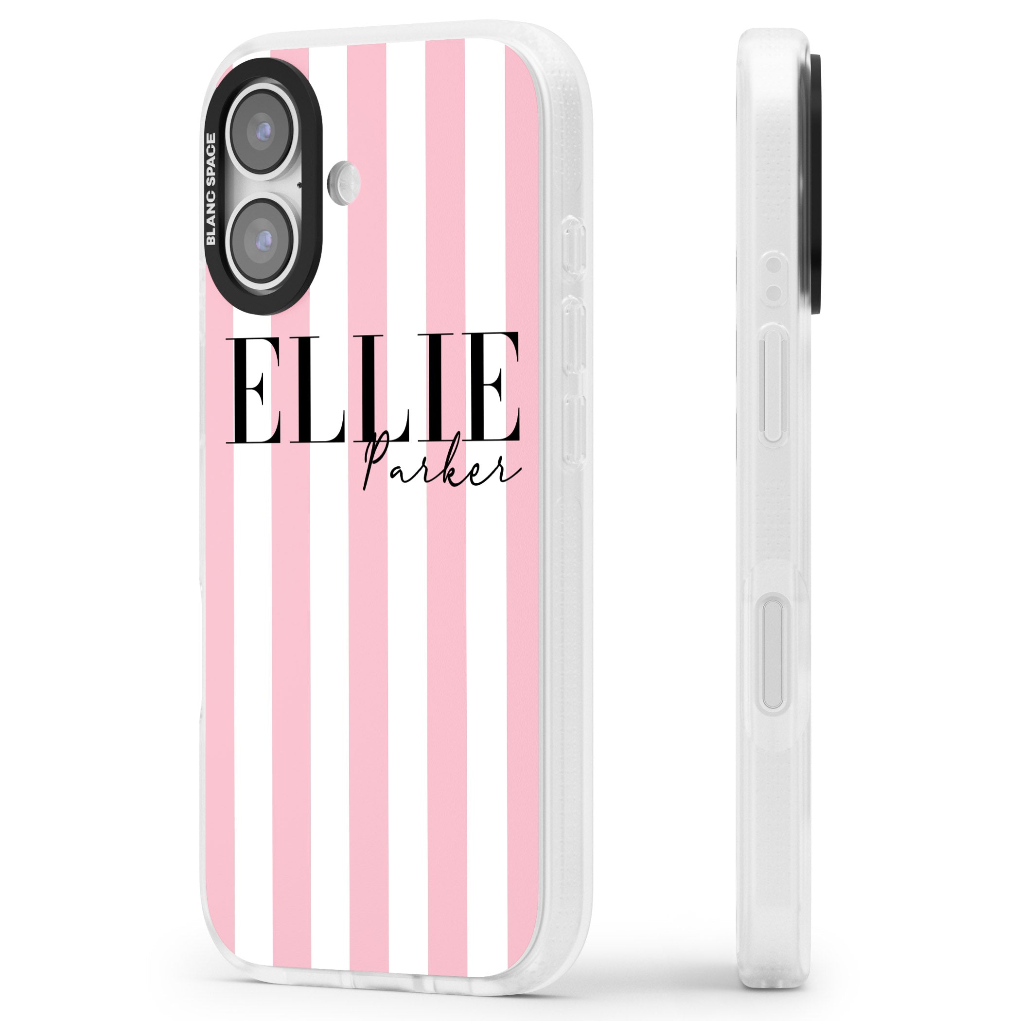 Personalised Pink Stripes iPhone 17 Impact Air Clear Phone Case Side Profile