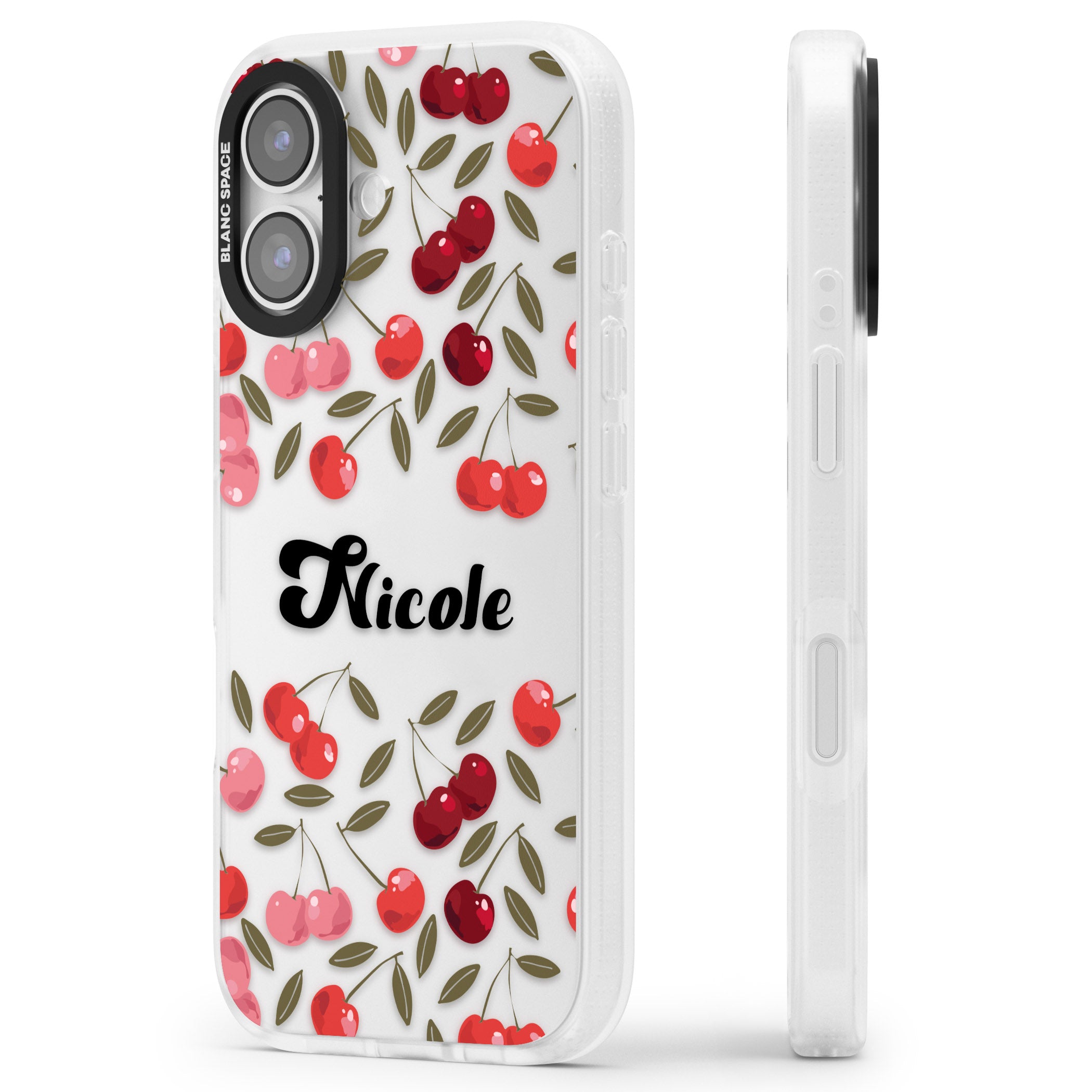 Personalised Cherry Pattern iPhone 17 Impact Air Clear Phone Case Side Profile