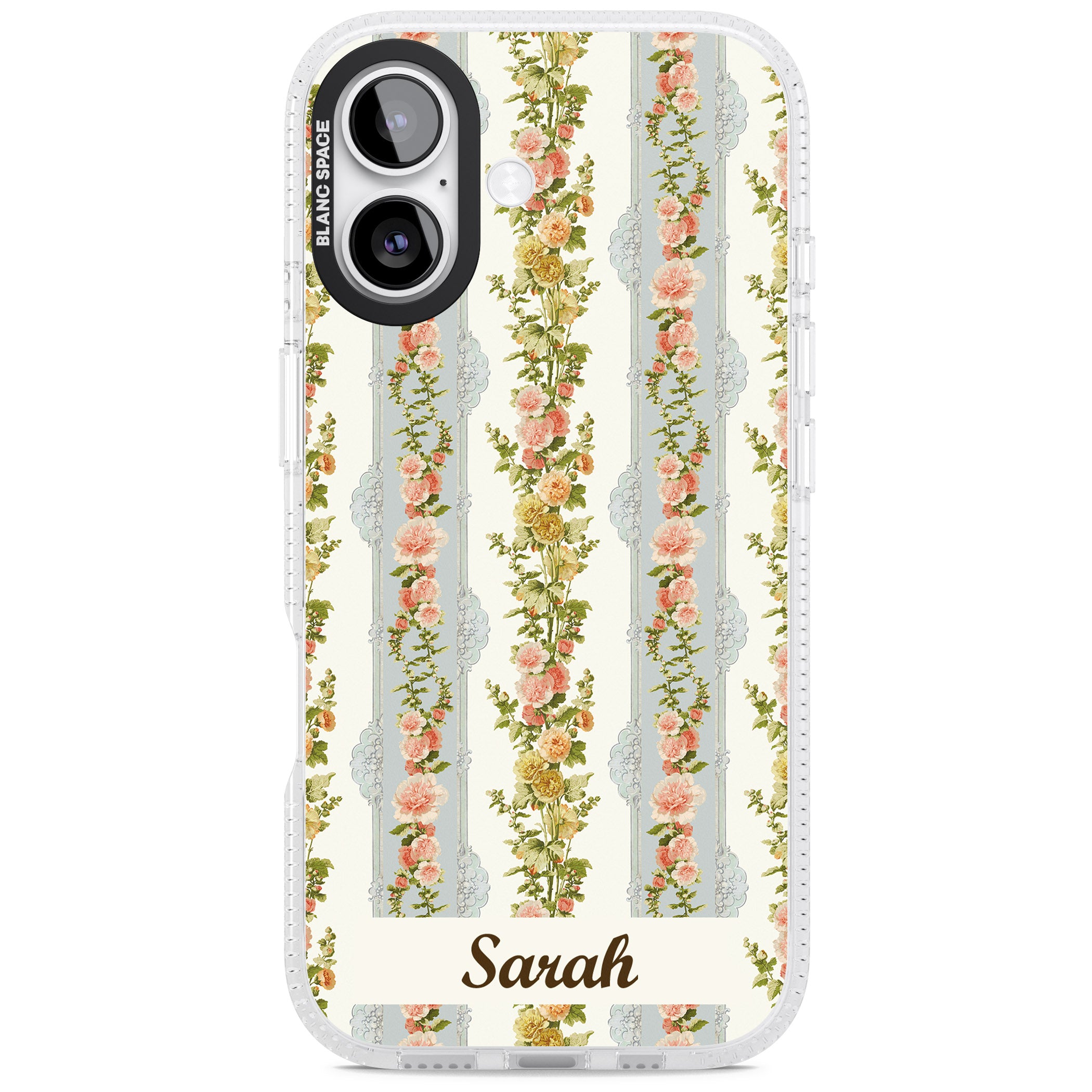 Personalised Vintage Floral Stripes iPhone 17 Impact Air Clear Phone Case