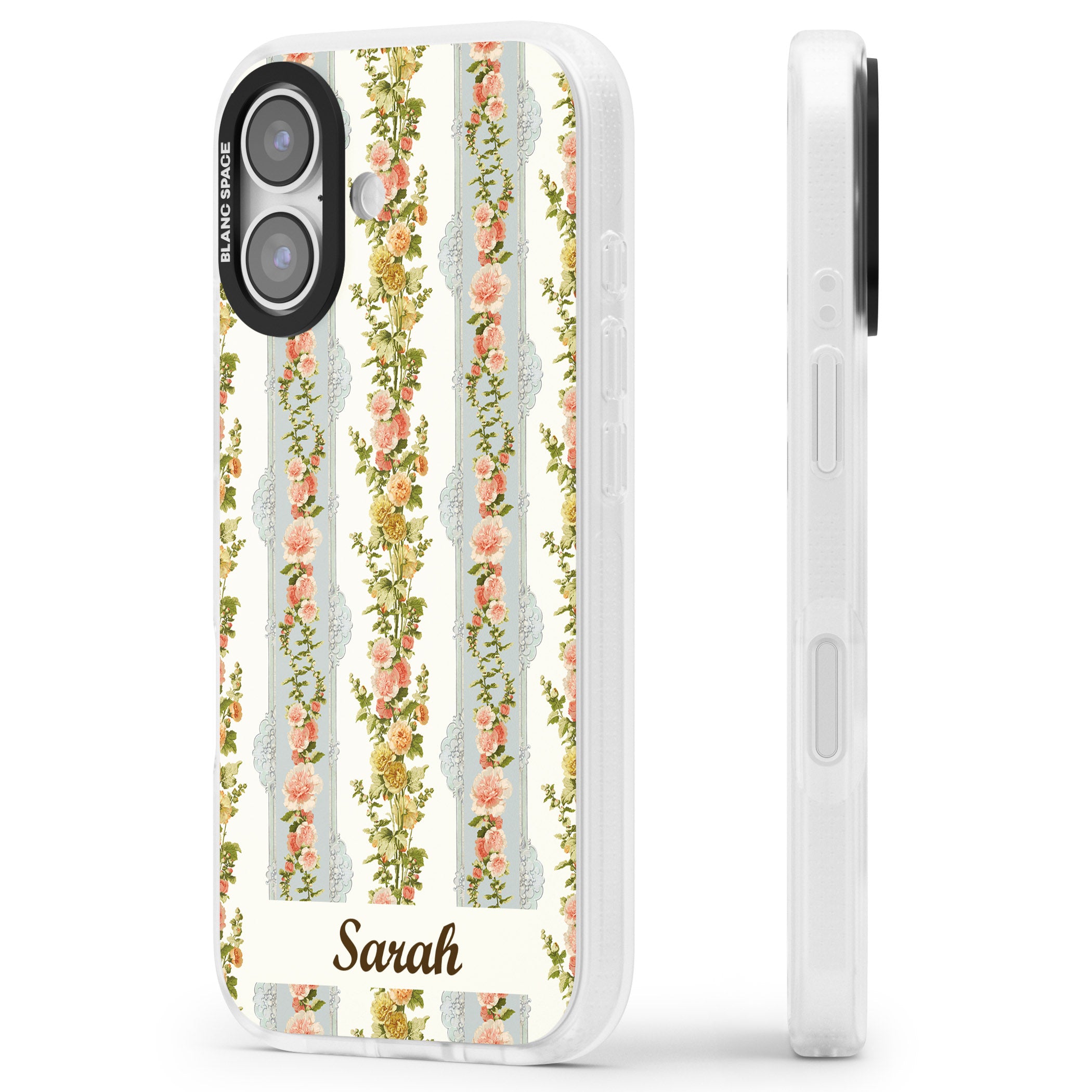 Personalised Vintage Floral Stripes iPhone 17 Impact Air Clear Phone Case Side Profile