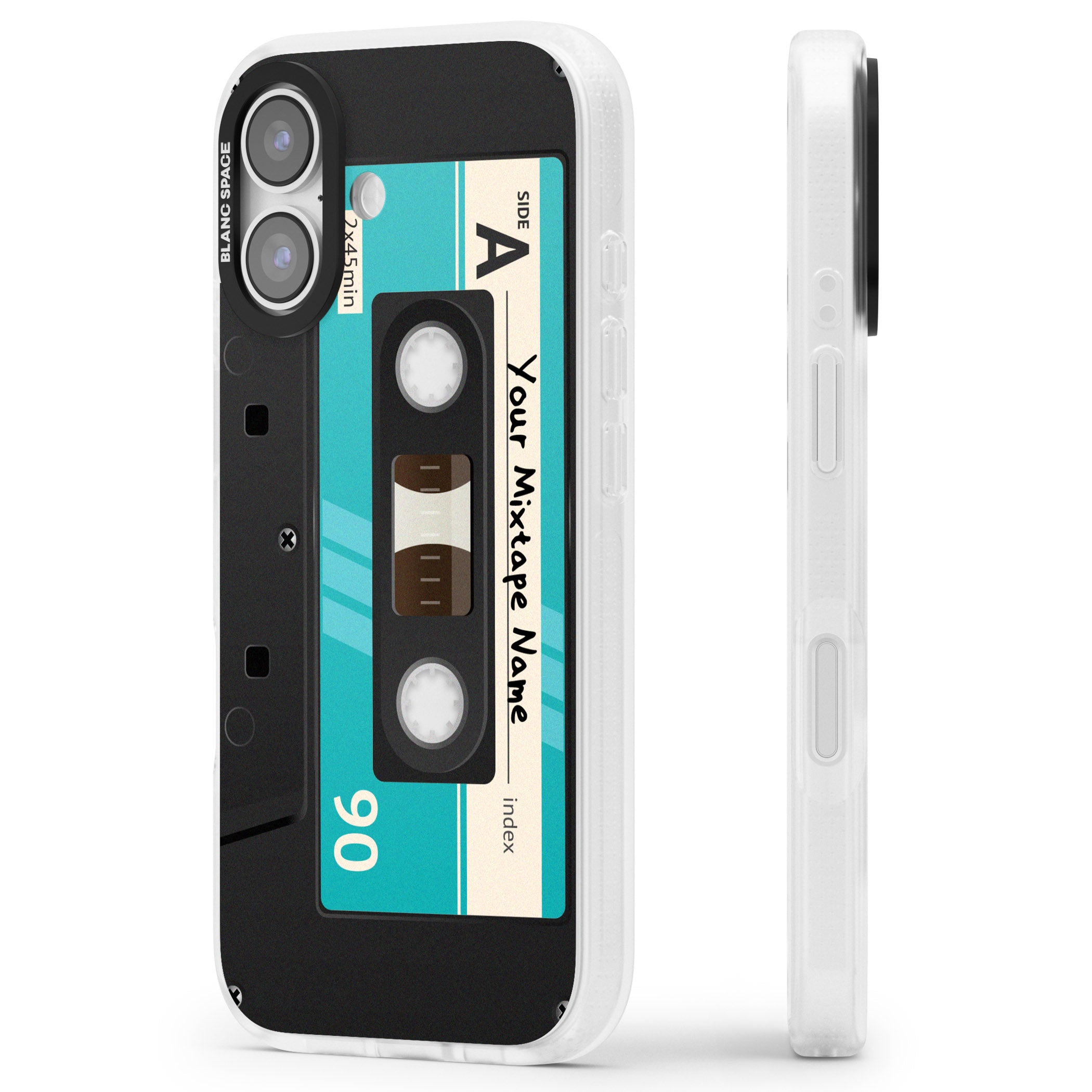 Personalised Retro Mixtape Dark iPhone 17 Impact Air Clear Phone Case Side Profile