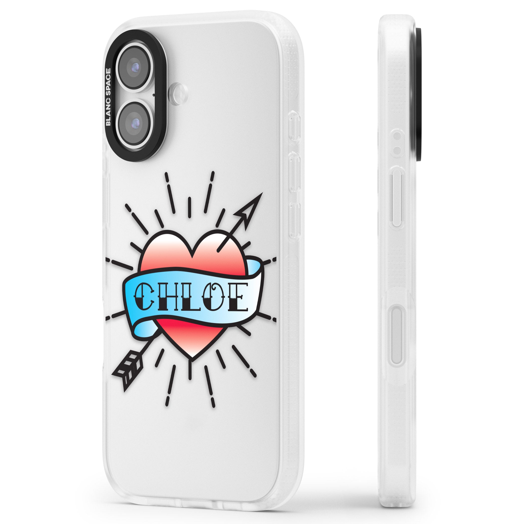 Personalised Heart Tattoo iPhone 17 Impact Air Clear Phone Case Side Profile