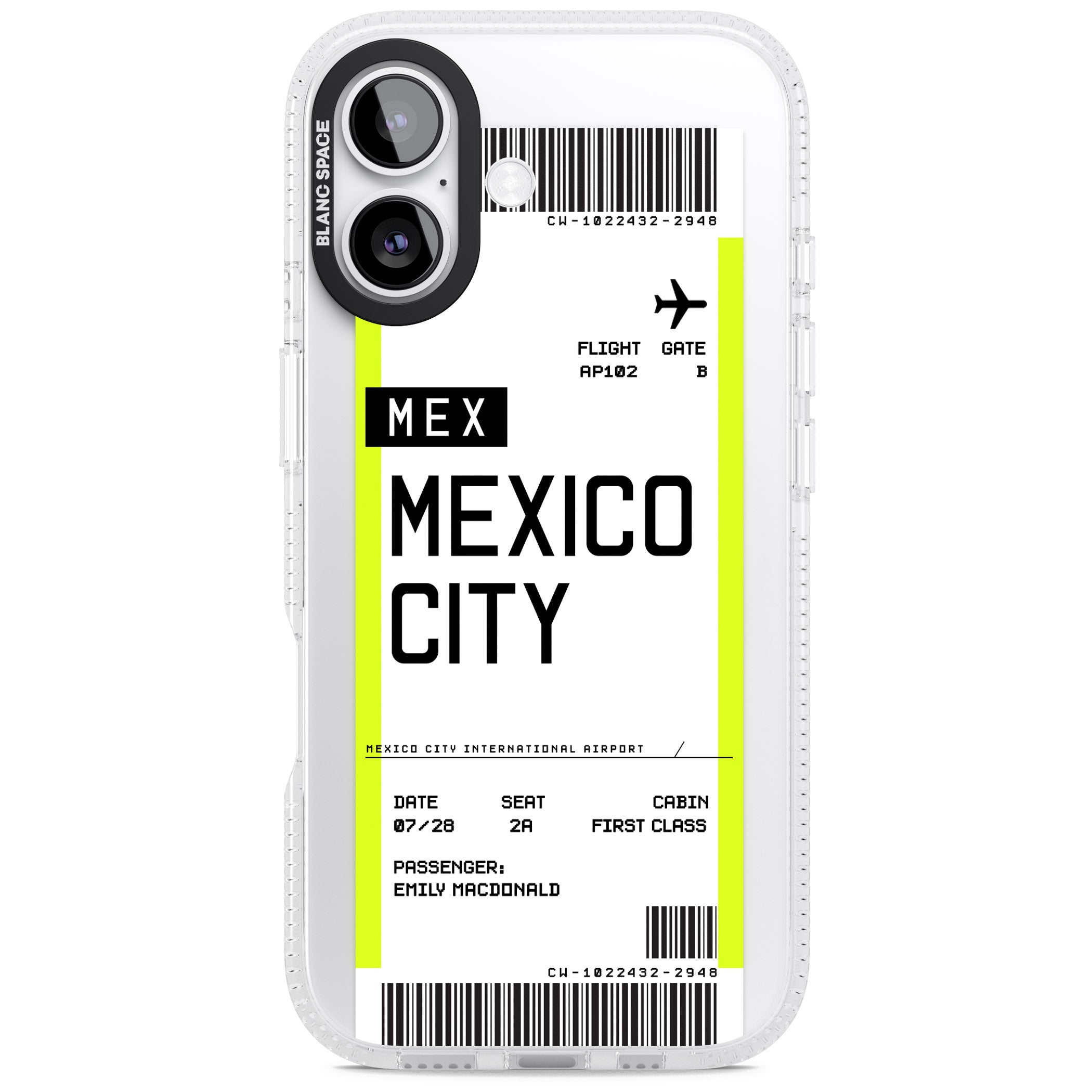 Personalised Mexico City Boarding Pass iPhone 17 Impact Air Clear Phone Case