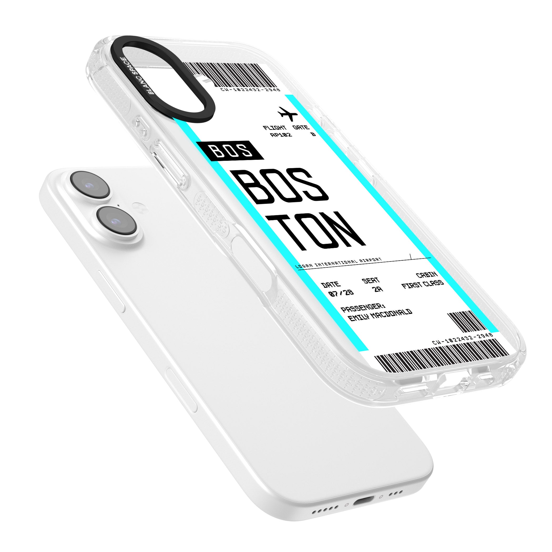 Personalised Boston Boarding Pass iPhone 17 Impact Air Clear Phone Case Colours