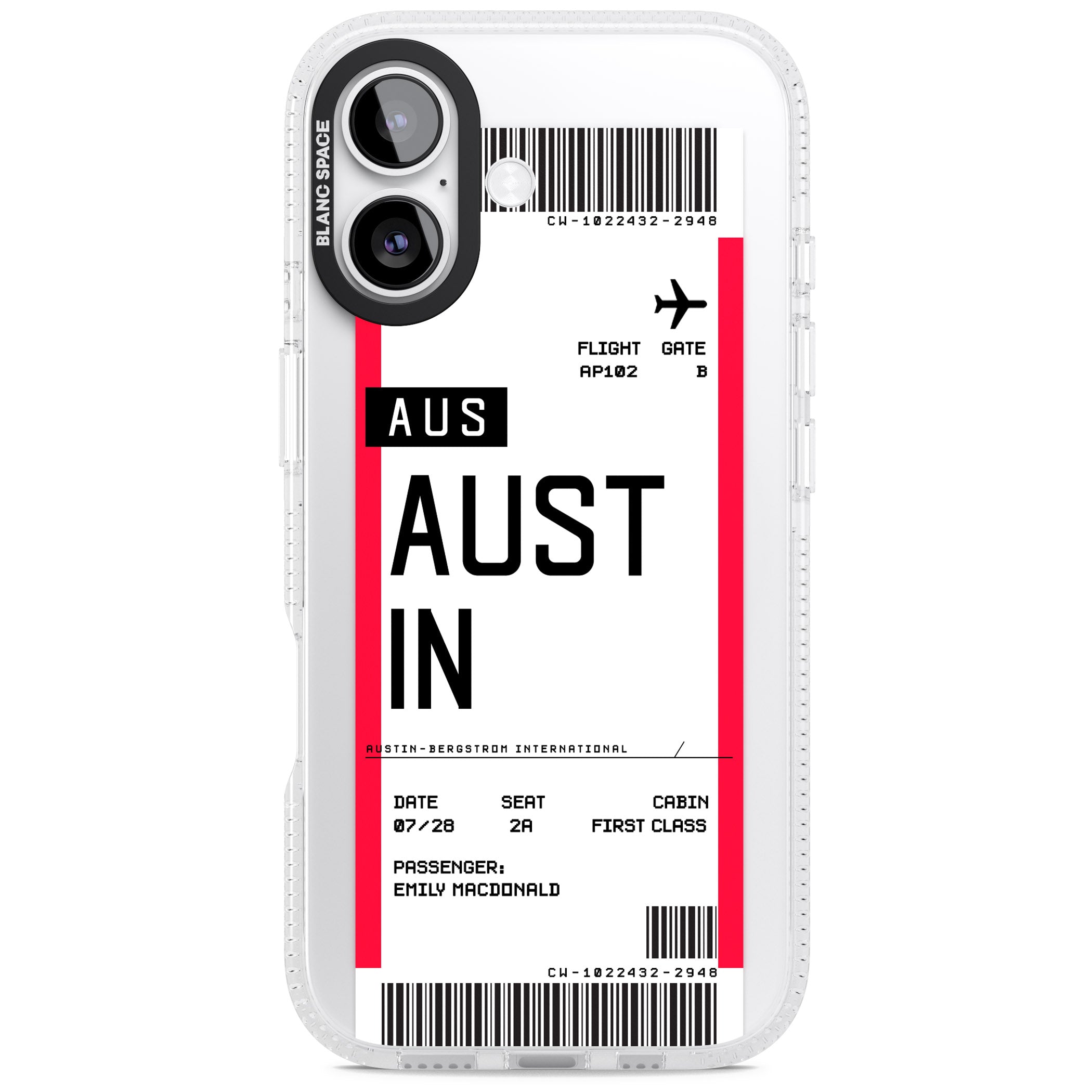Personalised Austin Boarding Pass iPhone 17 Impact Air Clear Phone Case