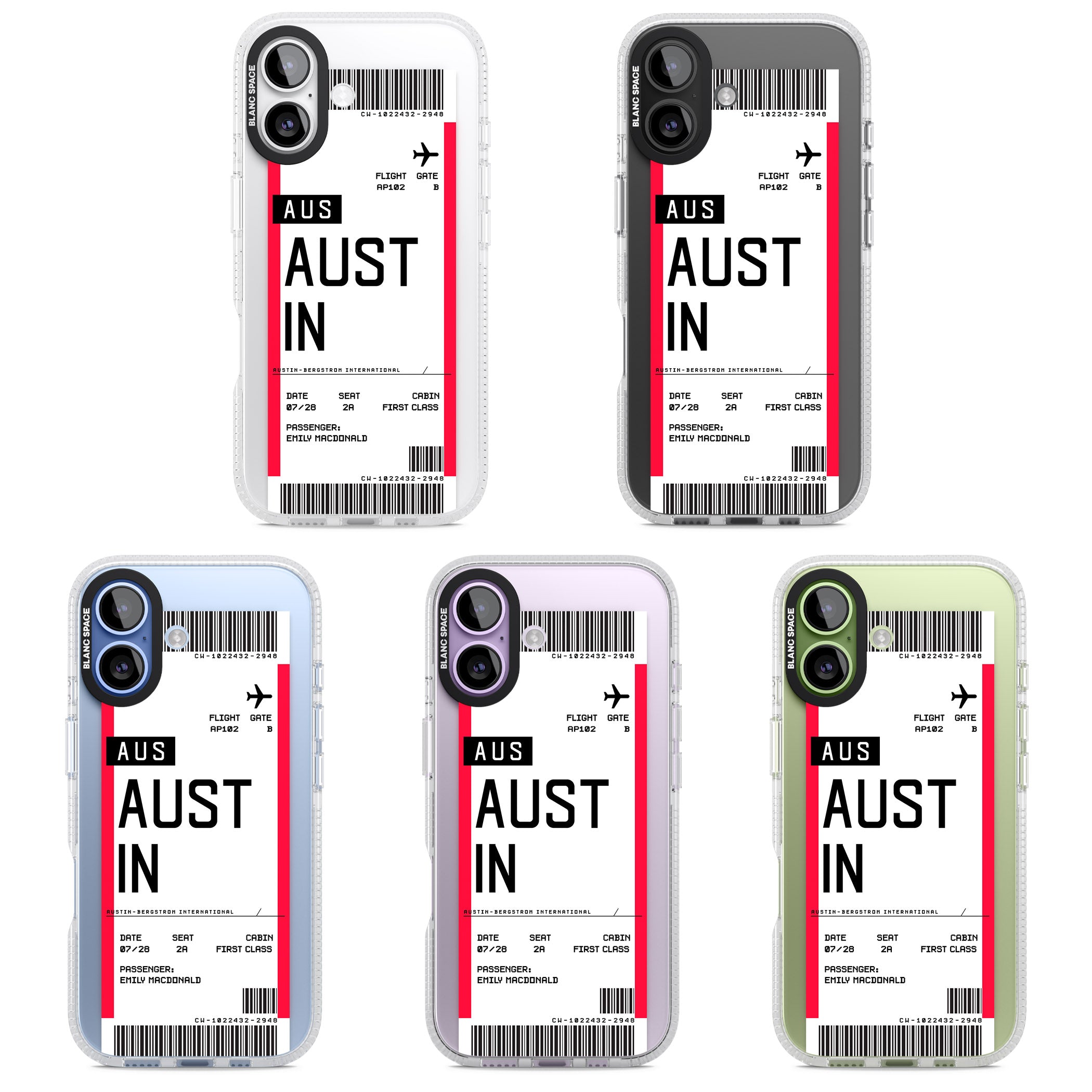 Personalised Austin Boarding Pass iPhone 17 Impact Air Clear Phone Case APT Impact Protection