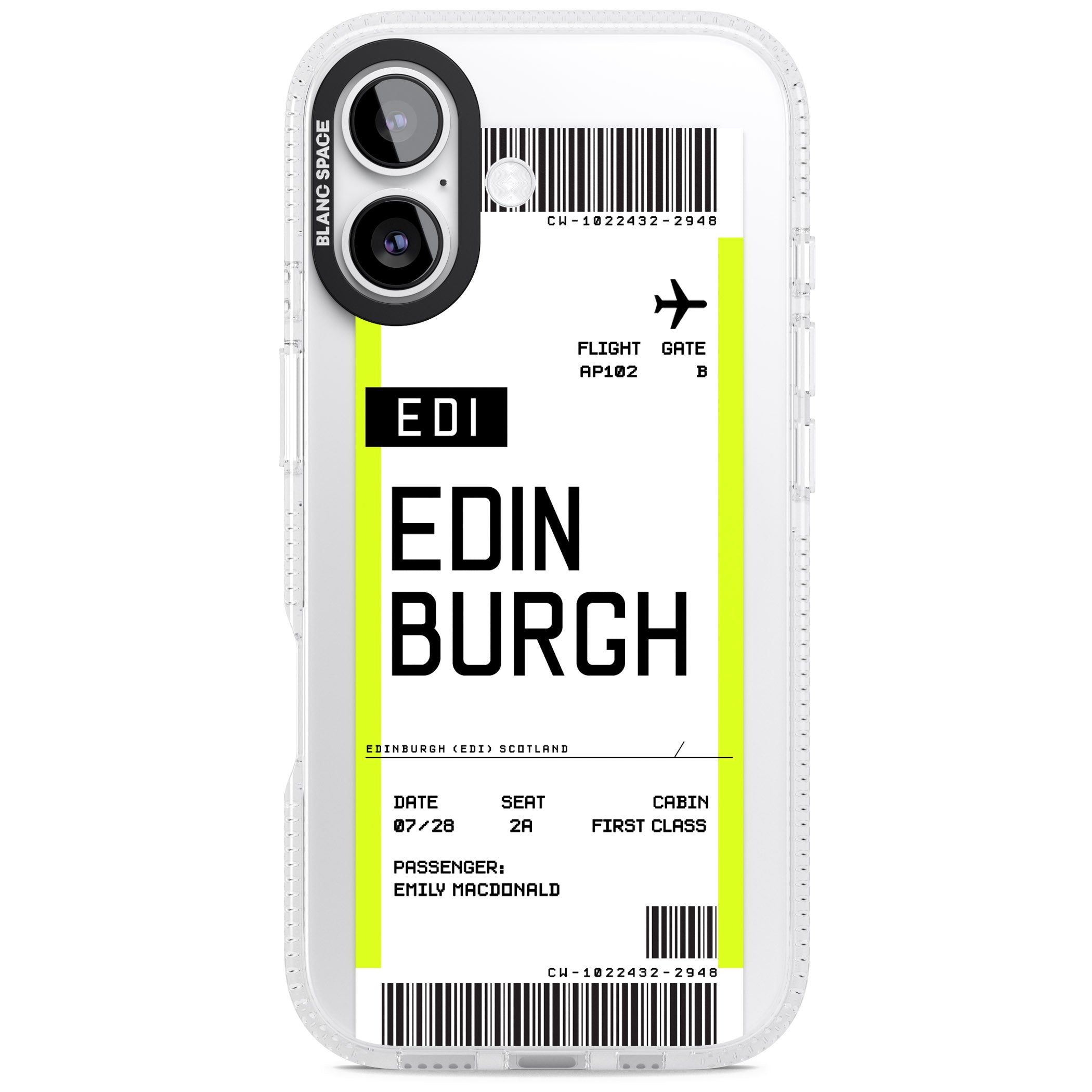 Personalised Edinburgh Boarding Pass iPhone 17 Impact Air Clear Phone Case