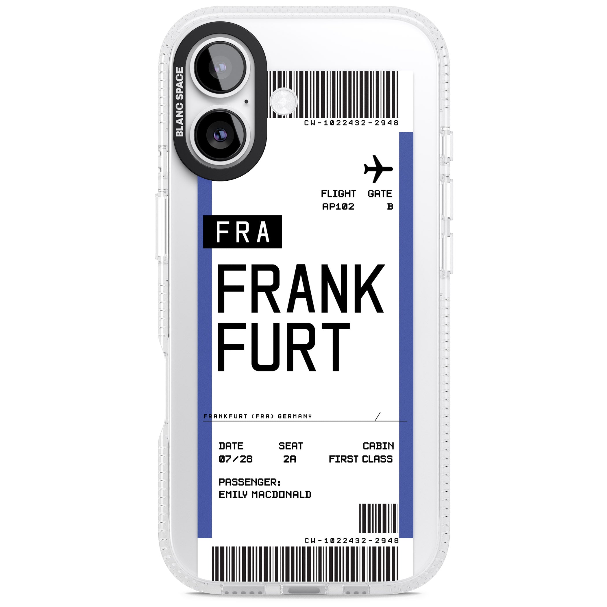 Personalised Frankfurt Boarding Pass iPhone 17 Impact Air Clear Phone Case
