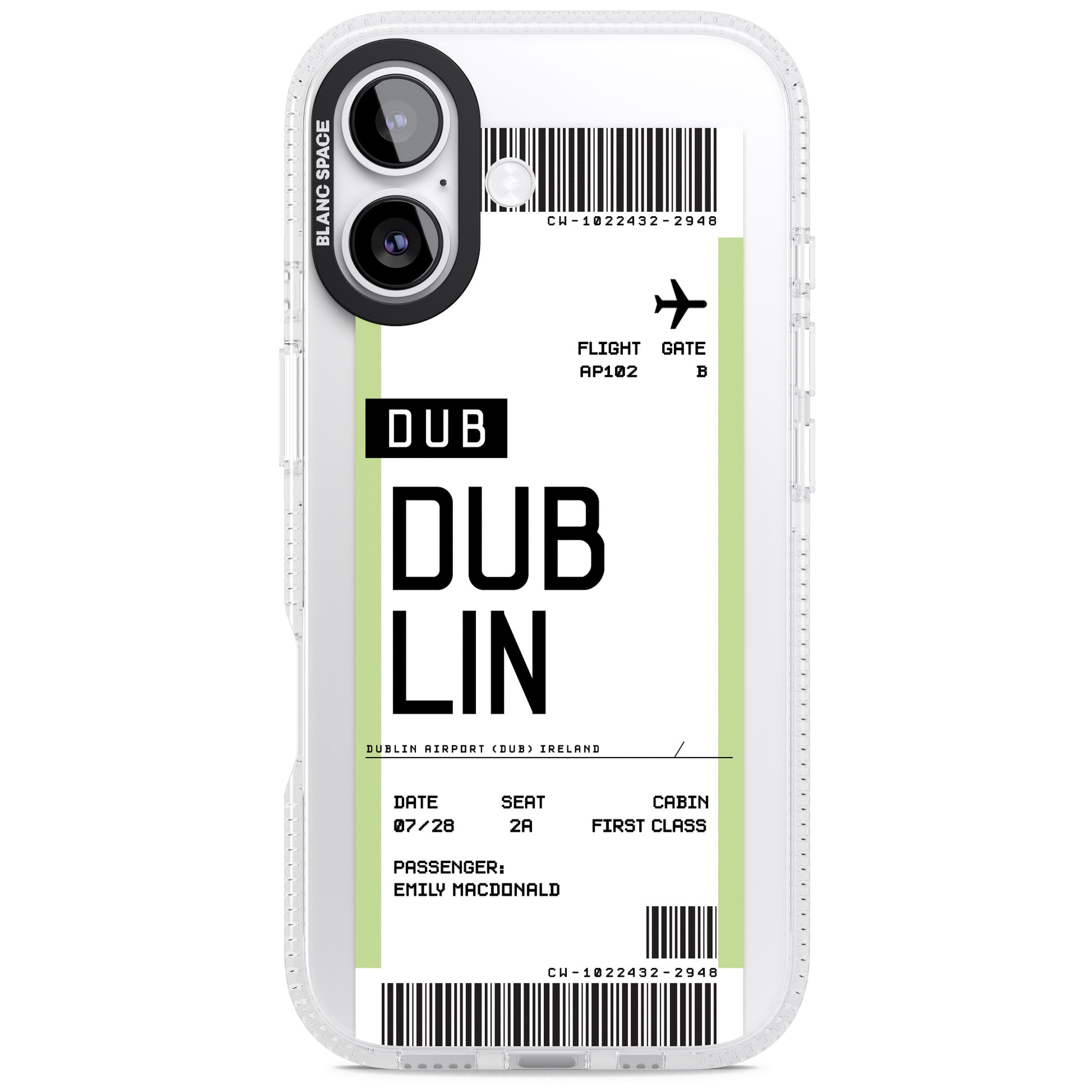 Personalised Dublin Boarding Pass iPhone 17 Impact Air Clear Phone Case