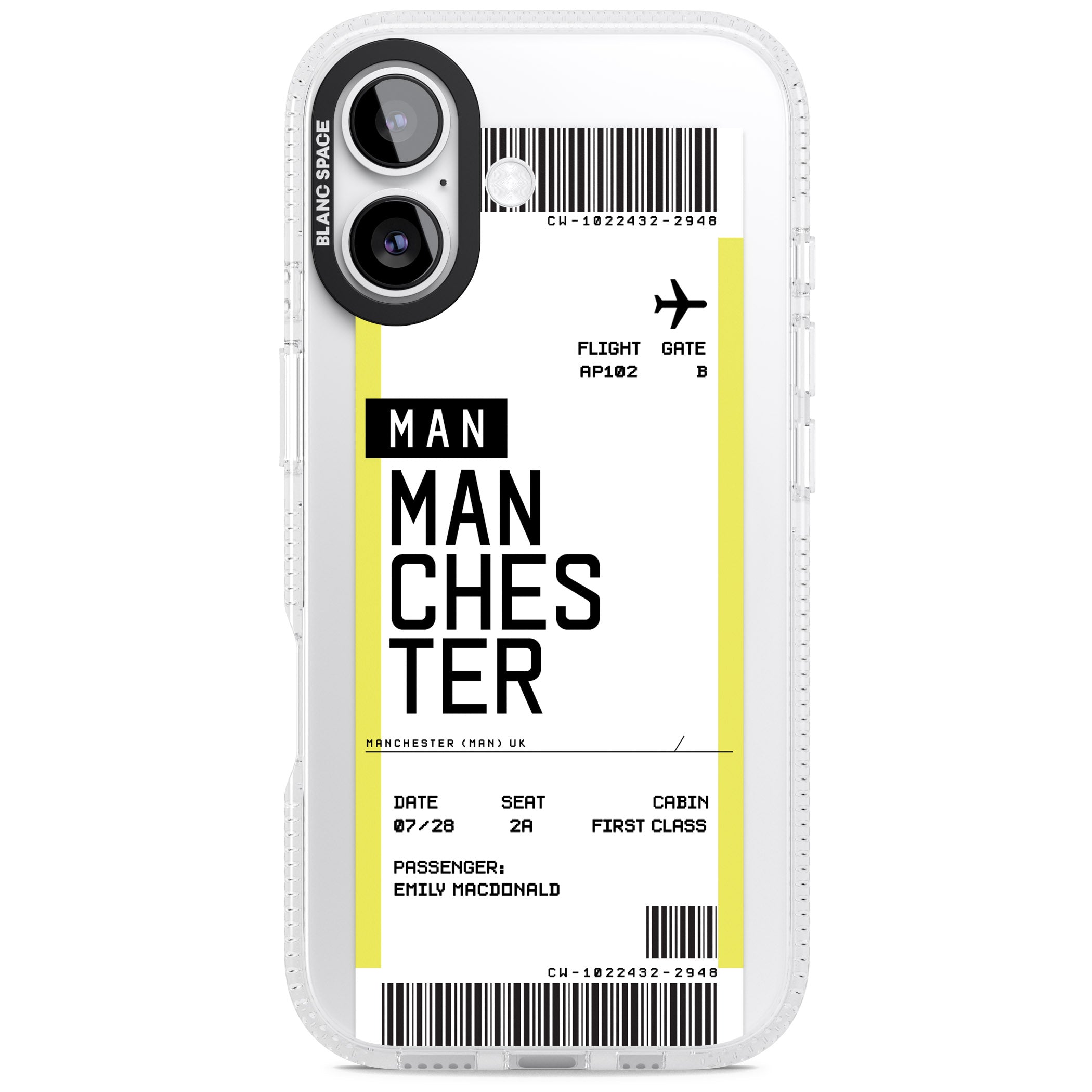 Personalised Manchester Boarding Pass iPhone 17 Impact Air Clear Phone Case