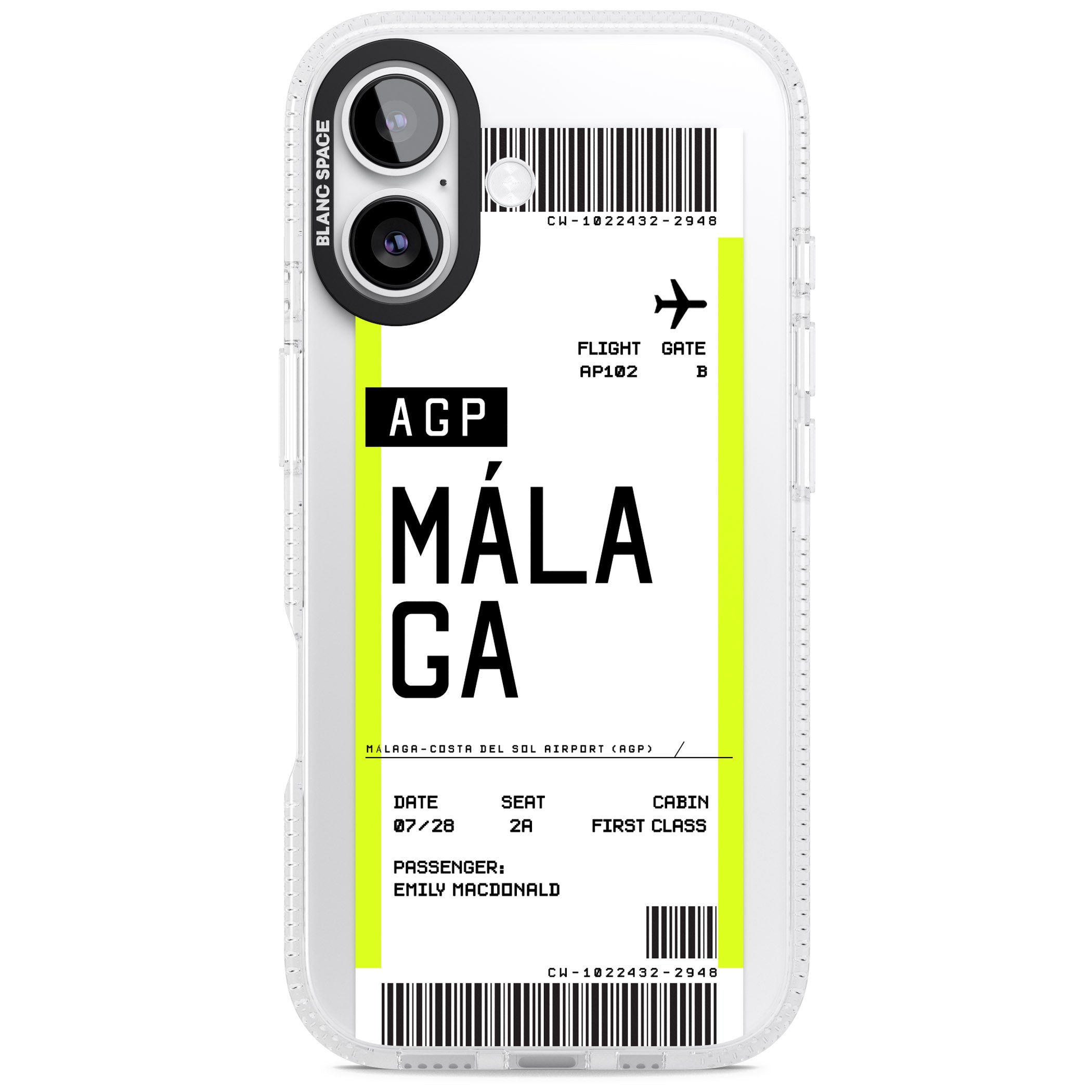 Personalised Málaga Boarding Pass iPhone 17 Impact Air Clear Phone Case