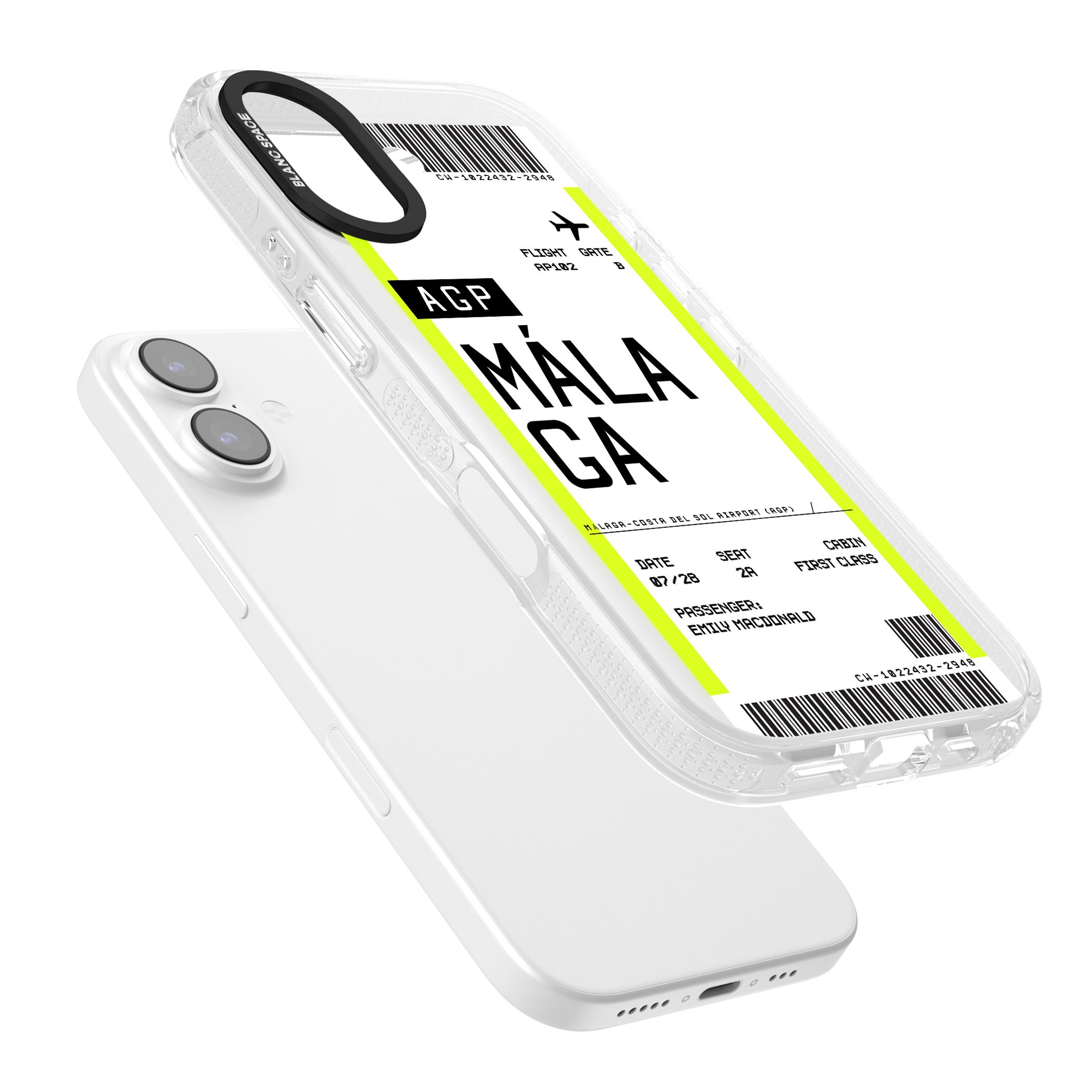 Personalised Málaga Boarding Pass iPhone 17 Impact Air Clear Phone Case Colours