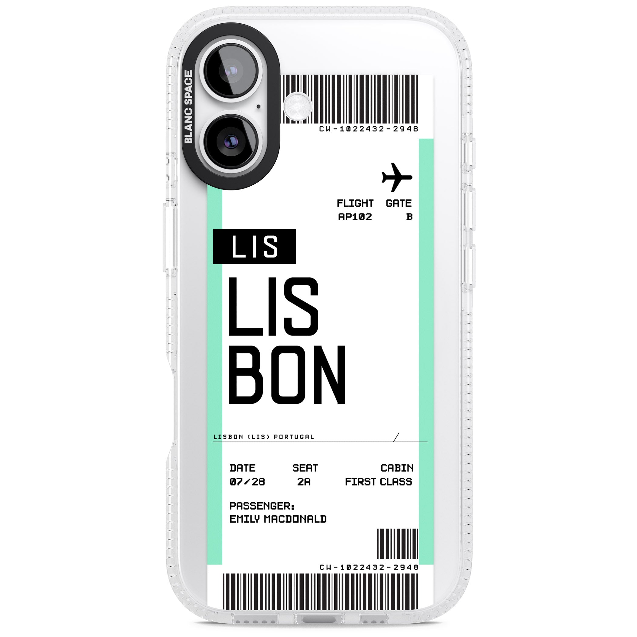 Personalised Lisbon Boarding Pass iPhone 17 Impact Air Clear Phone Case