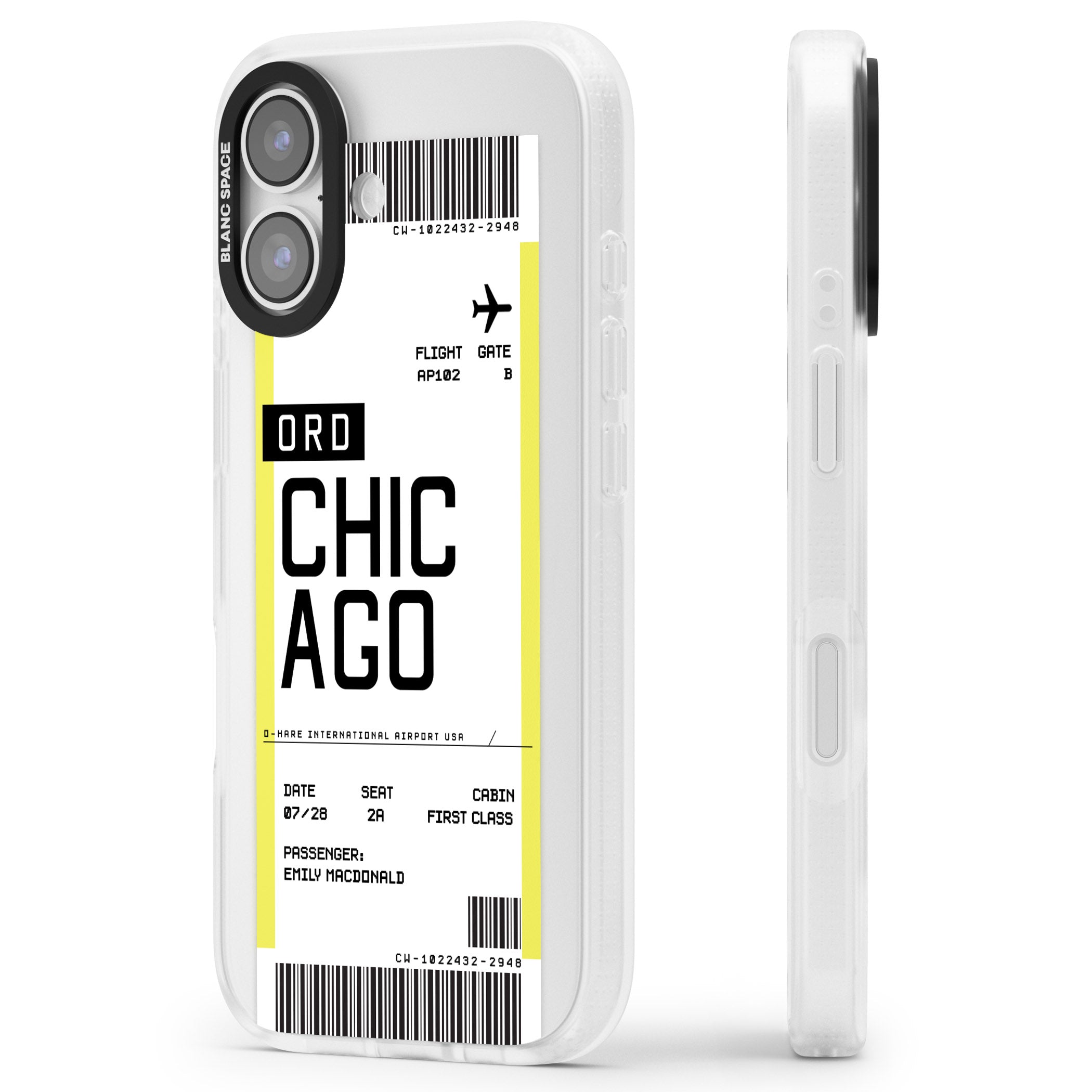 Personalised Chicago Boarding Pass iPhone 17 Impact Air Clear Phone Case Side Profile