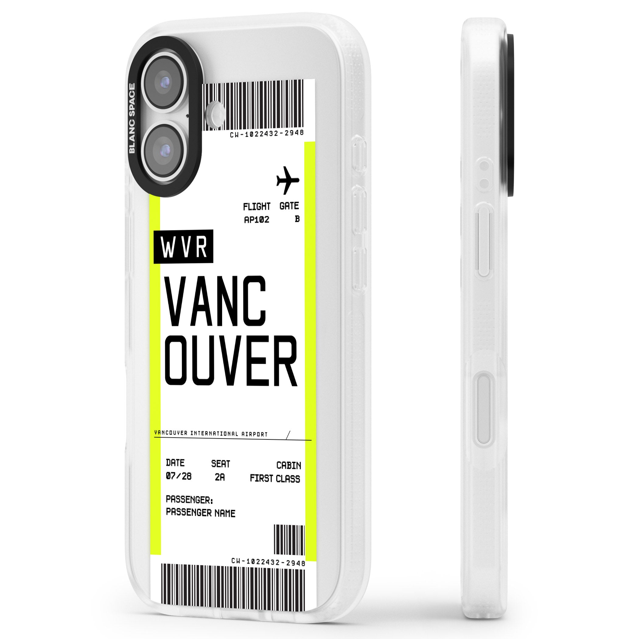 Personalised Vancouver Boarding Pass iPhone 17 Impact Air Clear Phone Case Side Profile