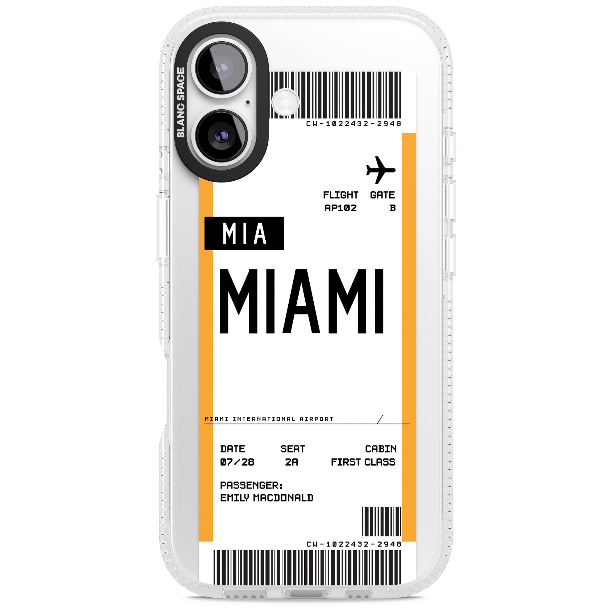 Personalised Miami Boarding Pass iPhone 17 Impact Air Clear Phone Case