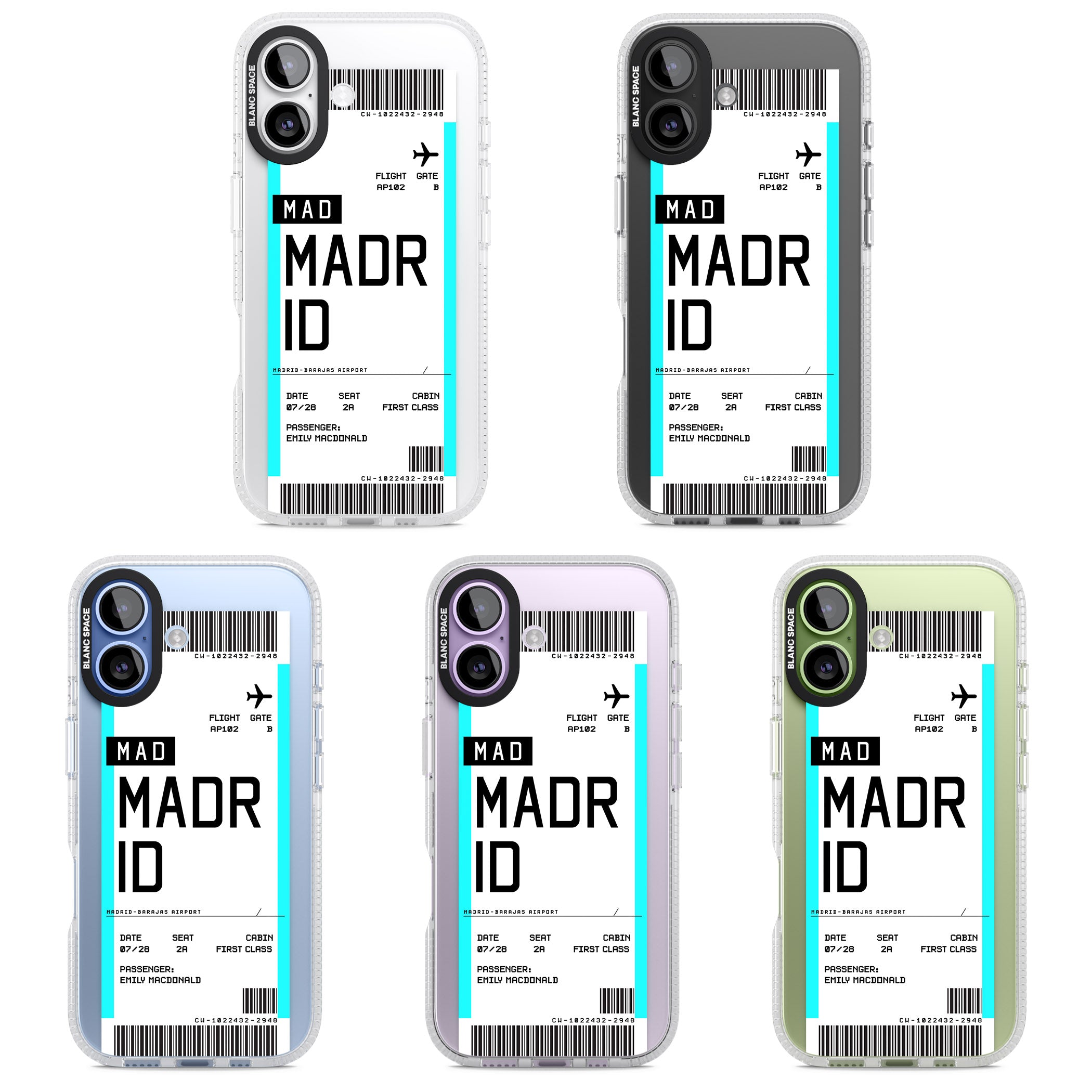 Personalised Madrid Boarding Pass iPhone 17 Impact Air Clear Phone Case APT Impact Protection